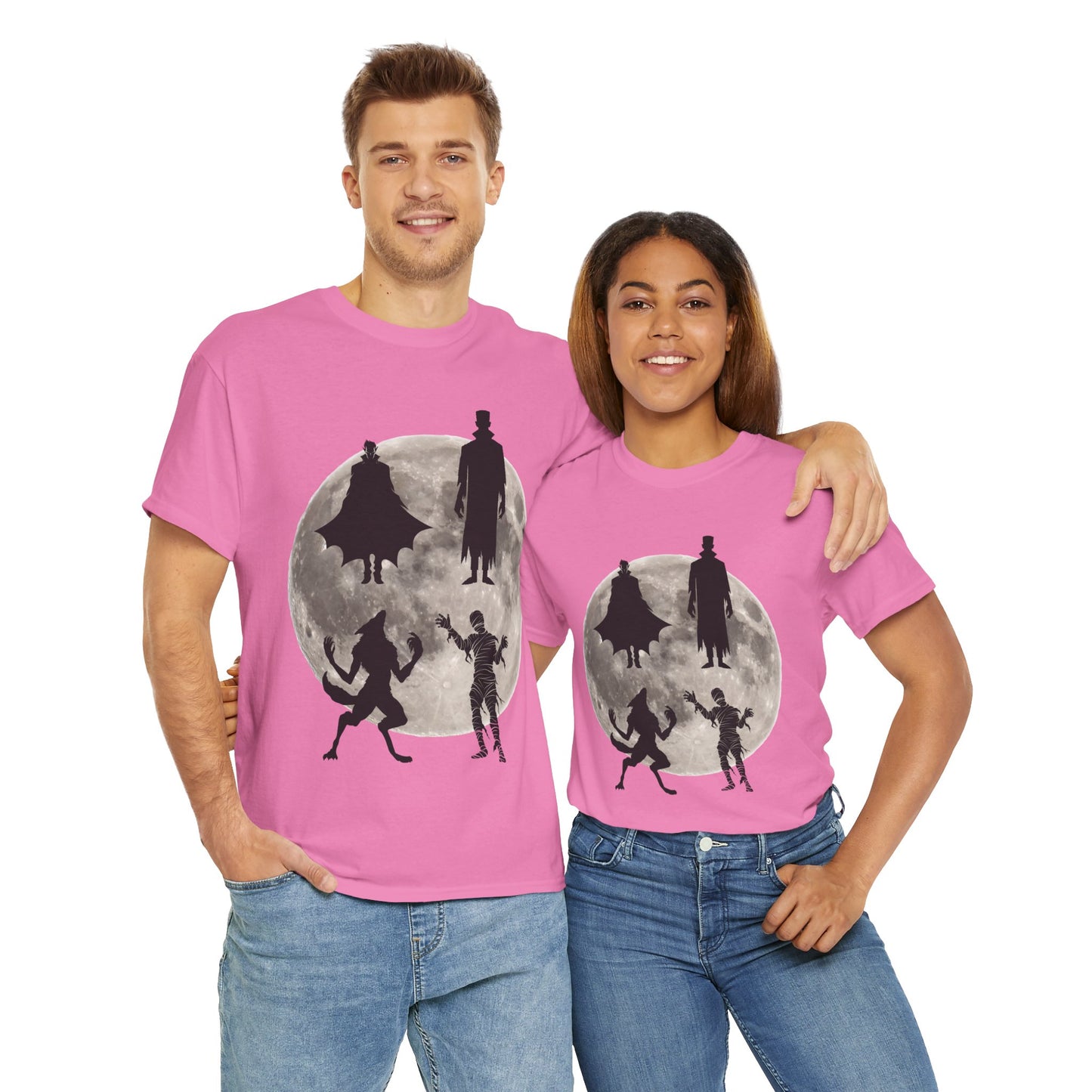 Halloween Silhouette Unisex Heavy Cotton Tee Shirt T-Shirt - Classic Movie Monsters, Horror, Scary, Retro, Vintage, Geek, Nerd