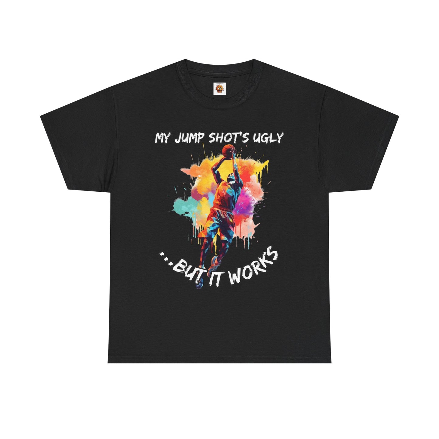 'My Jump Shot's Ugly, But It Works' Basketball Quote Tee: Fun Graphic Shirt for Sports Lovers, Gift for Athletes & Fans, Casual Wear, Birthday Gift, Workout Apparel