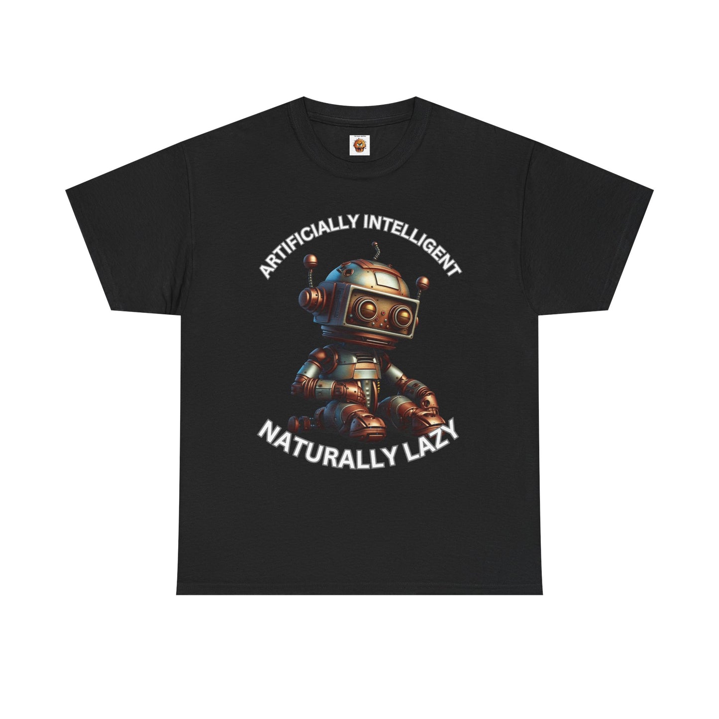 Cute Robot Unisex Heavy Cotton Tee Shirt - 'Artificially Intelligent, Naturally Lazy' Graphic T-Shirt for Tech Lovers, Geek, Nerd
