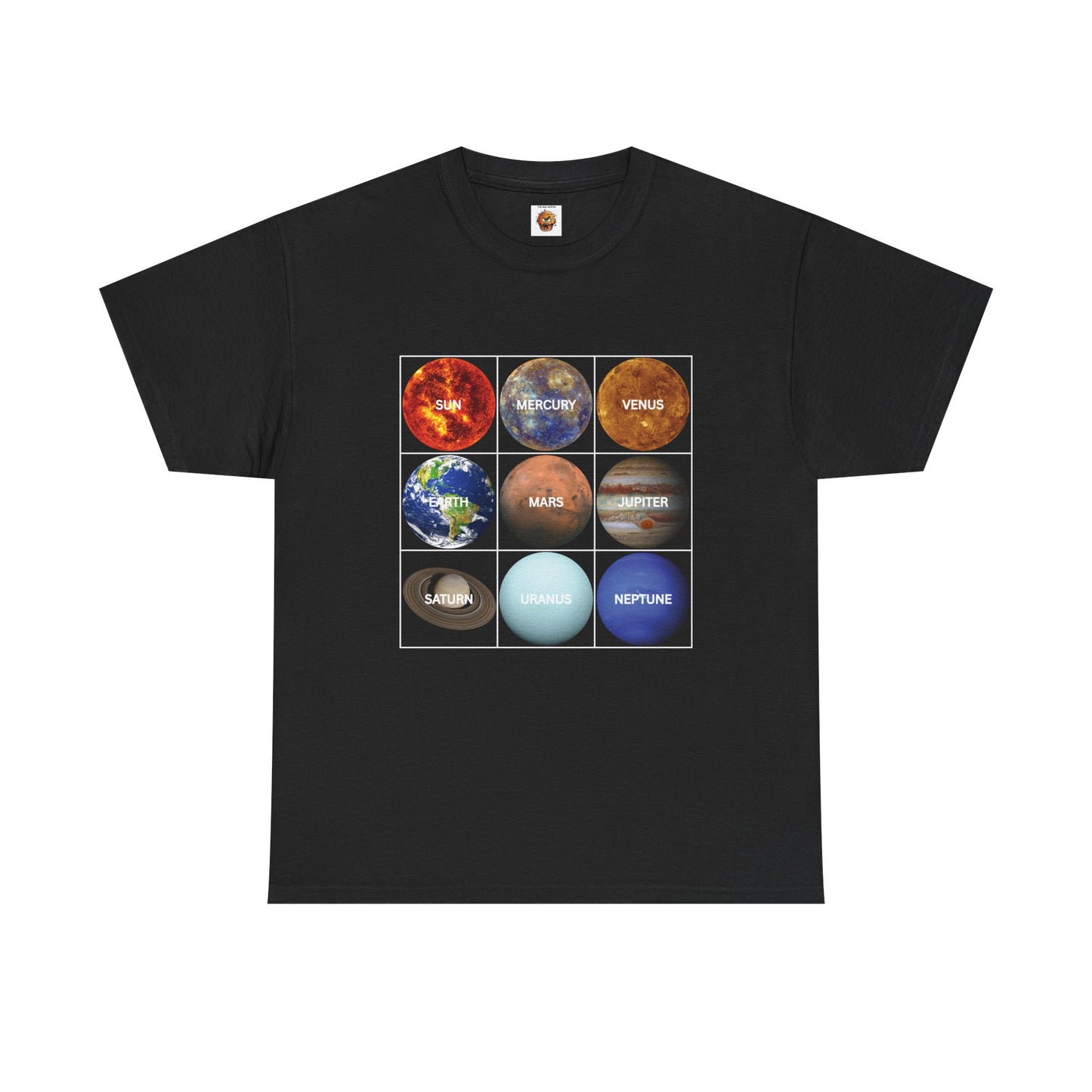 Cosmic Planet Solar System Graphic Tee Shirt- Unisex Heavy Cotton T-Shirt, Sun, Space, Galactic, Science, Geek, Nerd