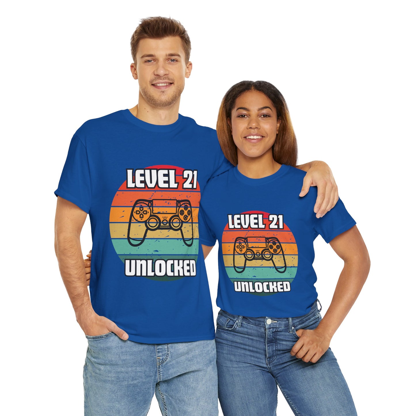 Gaming Level 21 Unlocked Tee - Unisex Heavy Cotton T-Shirt, Video Game, Gamer, Happy Birthday Shirt, Geek, Nerd, Retro
