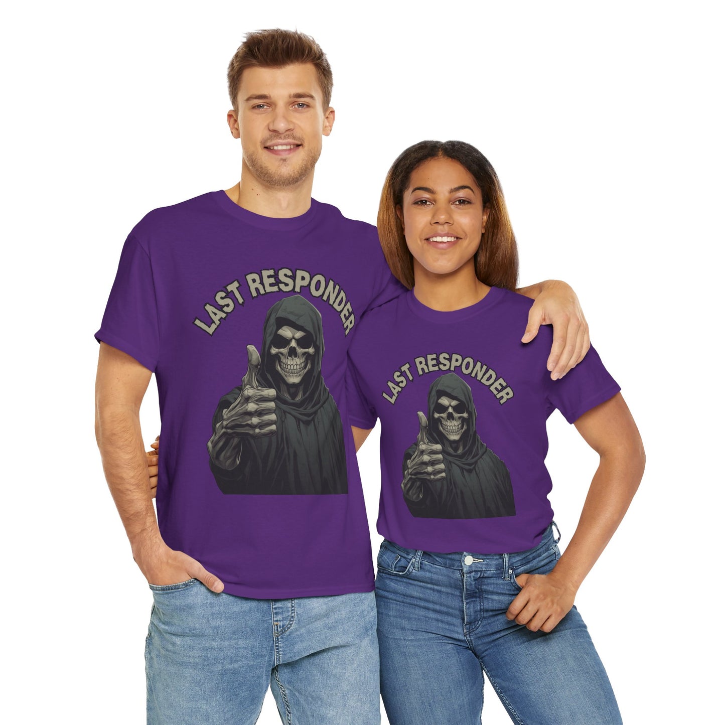 Last Responder Grim Reaper Death Unisex Heavy Cotton Tee Shirt - Horror, Scary, Creepy, Halloween, Dark Black Humor, Geek, Nerd