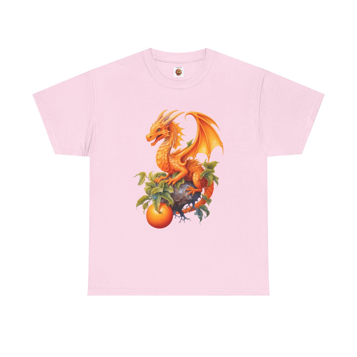 Vintage Orange Fruit Dragon Unisex Heavy Cotton Tee, Graphic T-Shirt, Gift for Dragon Lovers, Fantasy Apparel, Casual Wear, Fruit Of The Spirit, RPG, Geek, Nerd