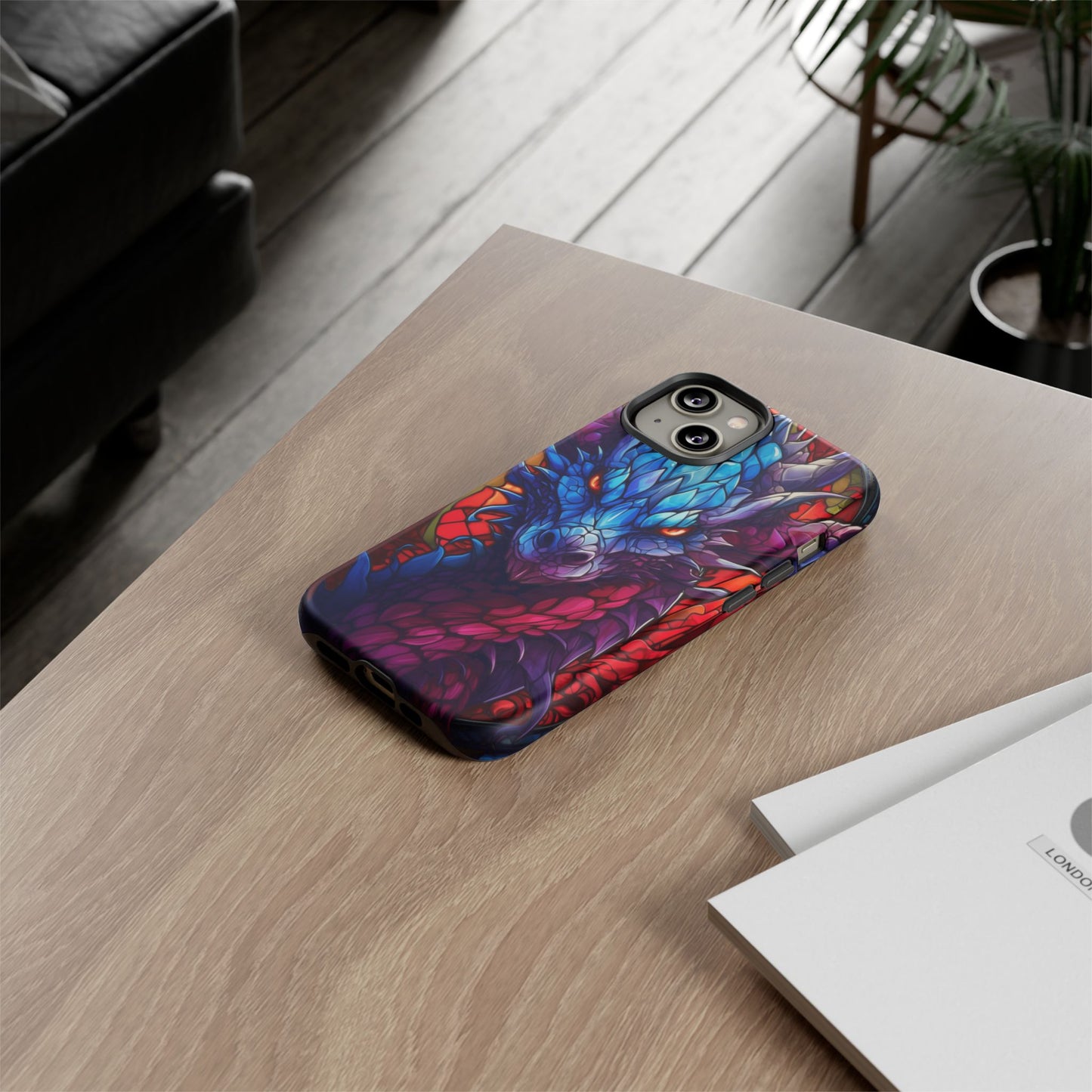 Colorful Blue Dragon Stained Glass Design Phone Case - Tough and Stylish Protection for Your Device, iPhone, Samsung, DND, Fantasy