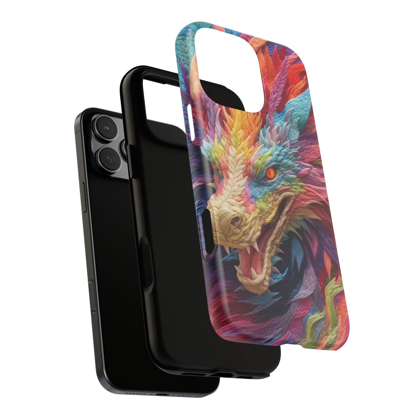 Vibrant 3D Embroidery Embroidered Rainbow Dragon Phone Case - Tough Protection for Fantasy Lovers, DND, RPG, TTRPG, Geek, Nerd
