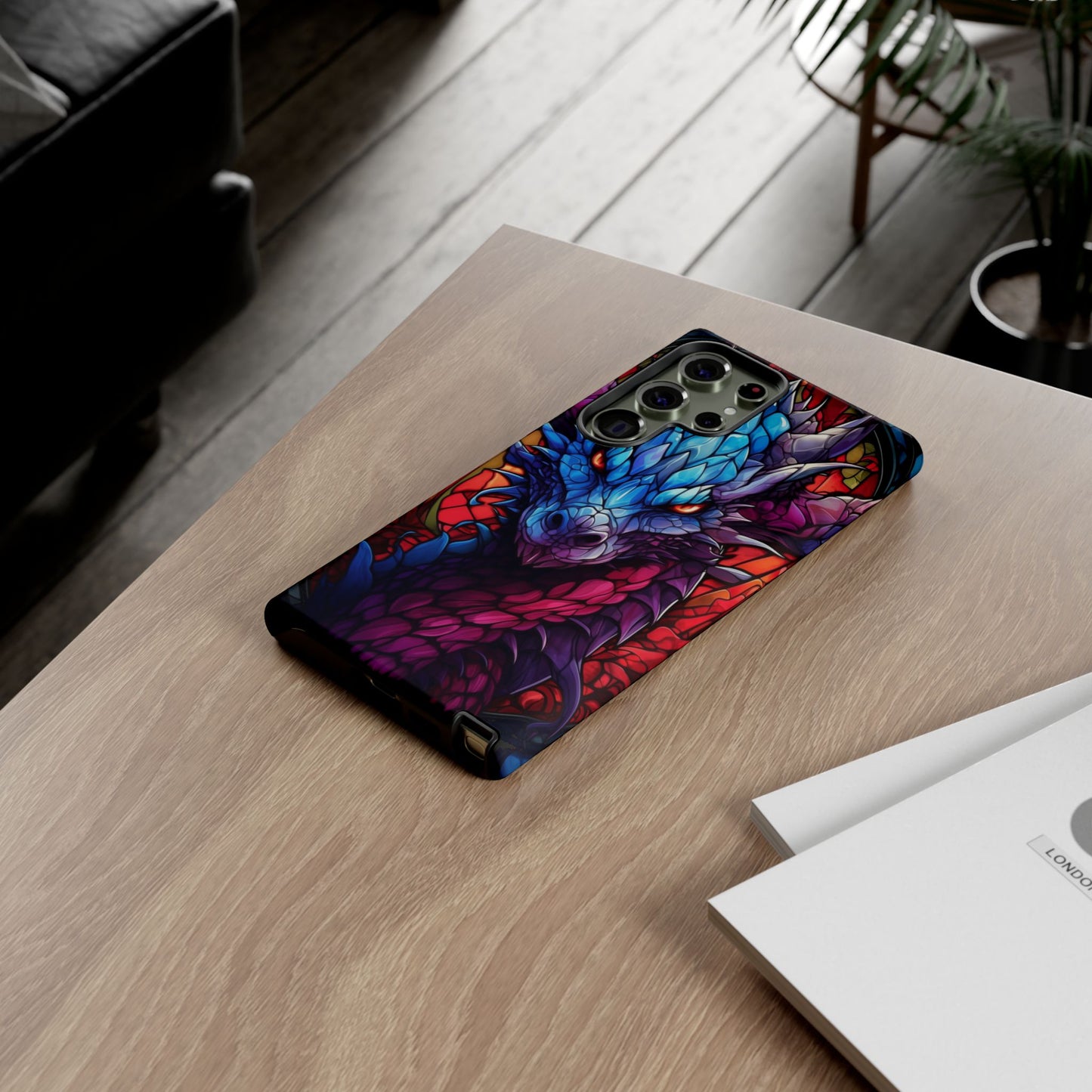 Colorful Blue Dragon Stained Glass Design Phone Case - Tough and Stylish Protection for Your Device, iPhone, Samsung, DND, Fantasy