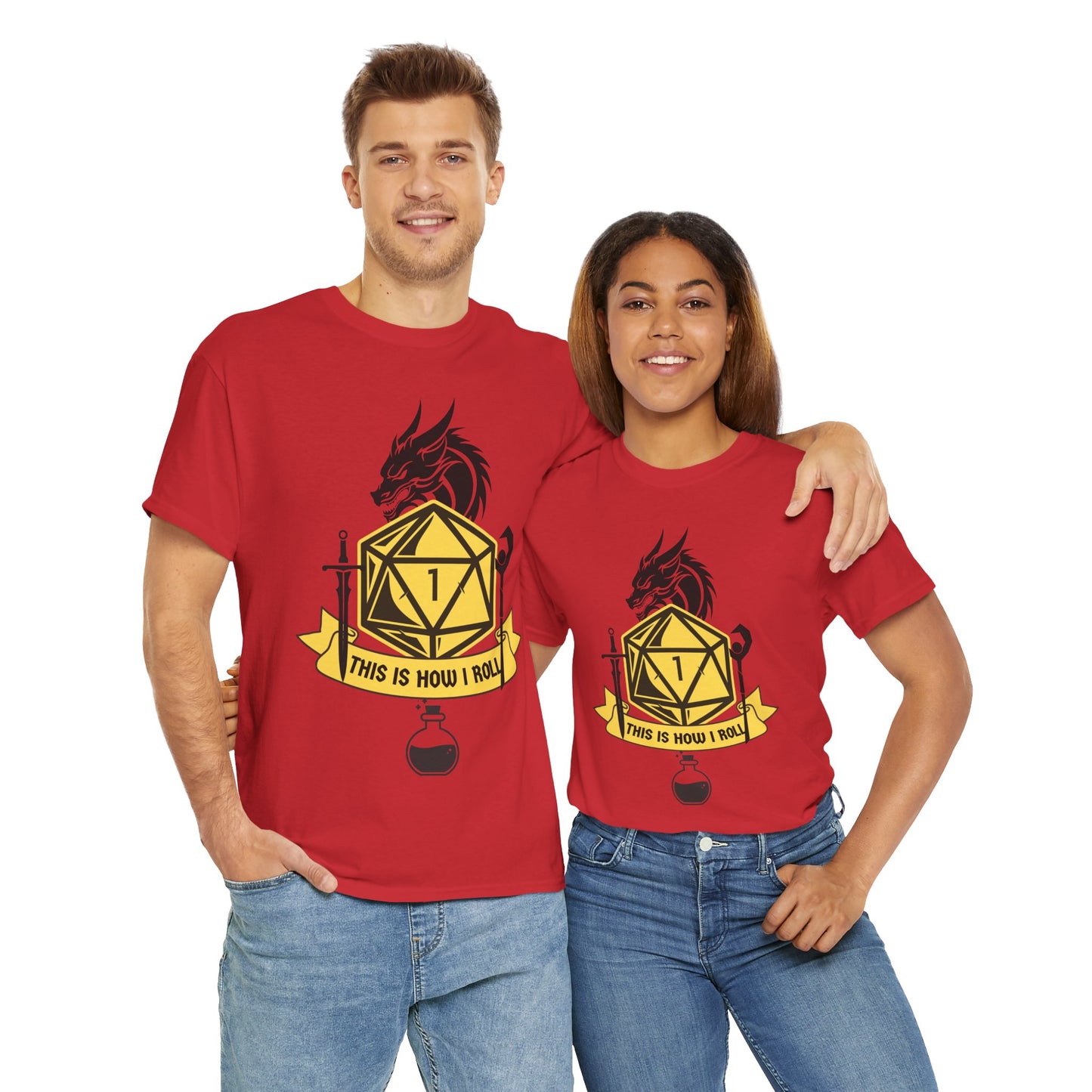 "This Is How I Roll" Low D20 Dungeons and Dragons DND Unisex Heavy Cotton Tee Shirt T-Shirt, RPG, TTRPG, Roleplaying, Geek, Nerd