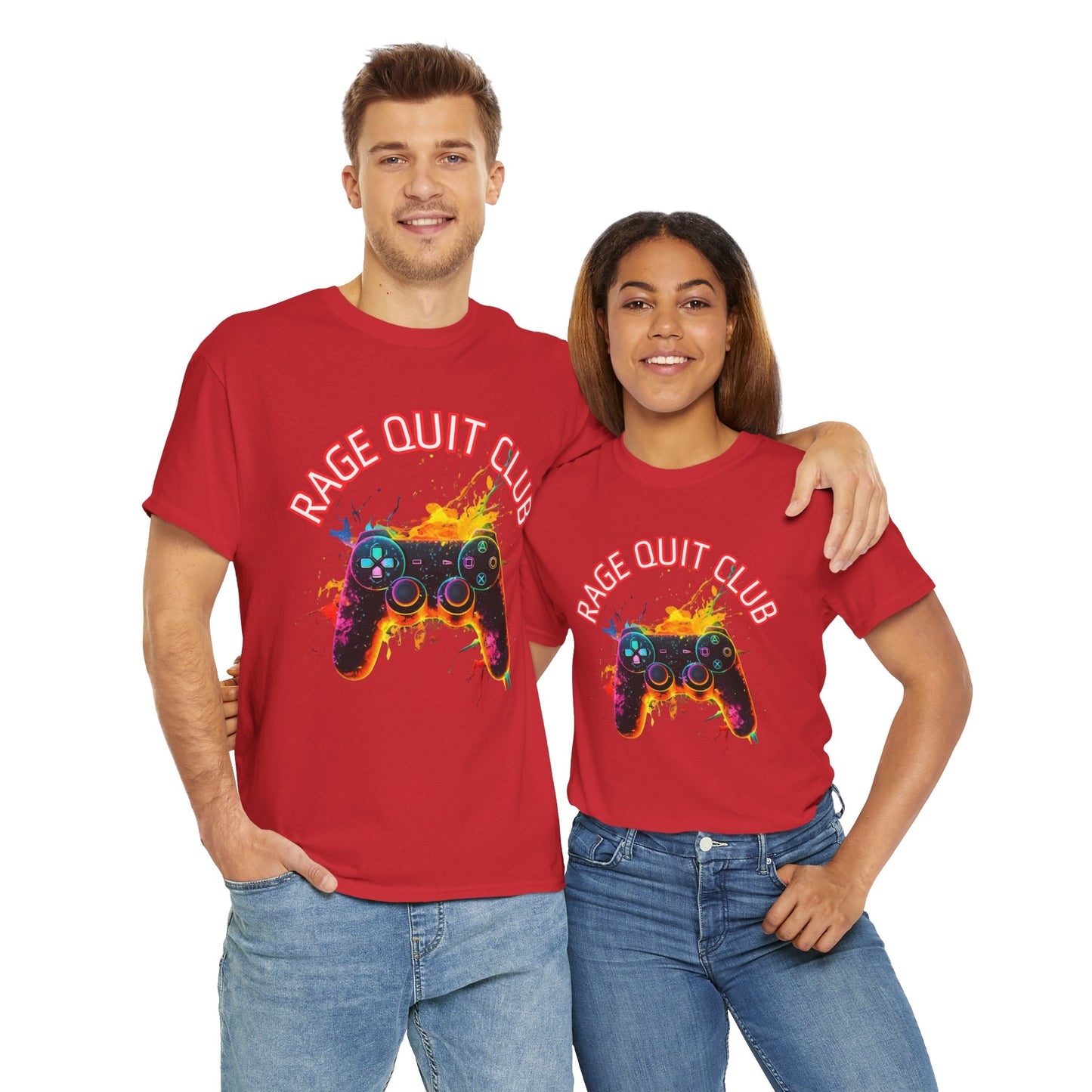 Rage Quit Club Video Game Controller Unisex Heavy Cotton Tee Shirt T-Shirt - Fun Gamer Apparel, Gaming, Geek, Nerd