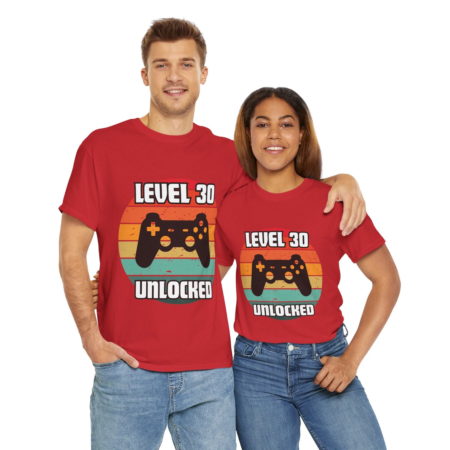 Gaming Level 30 Unlocked Tee - Unisex Heavy Cotton T-Shirt, Video Game, Gamer, Happy Birthday Shirt, Geek, Nerd, Retro