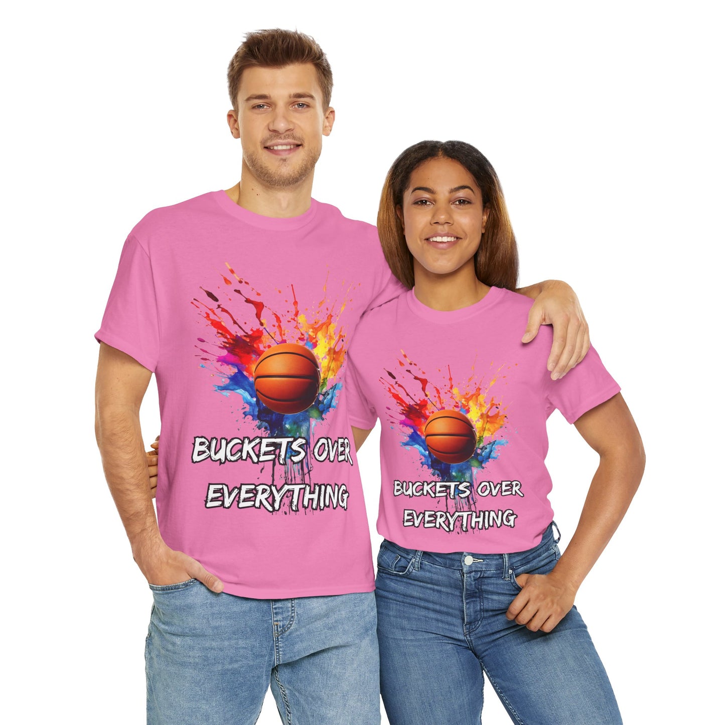 Colorful Basketball Tee - 'Buckets Over Everything' Unisex Heavy Cotton T-Shirt, Sports Enthusiast Gift, Game Day Apparel, Streetwear Style, Paint Splatter