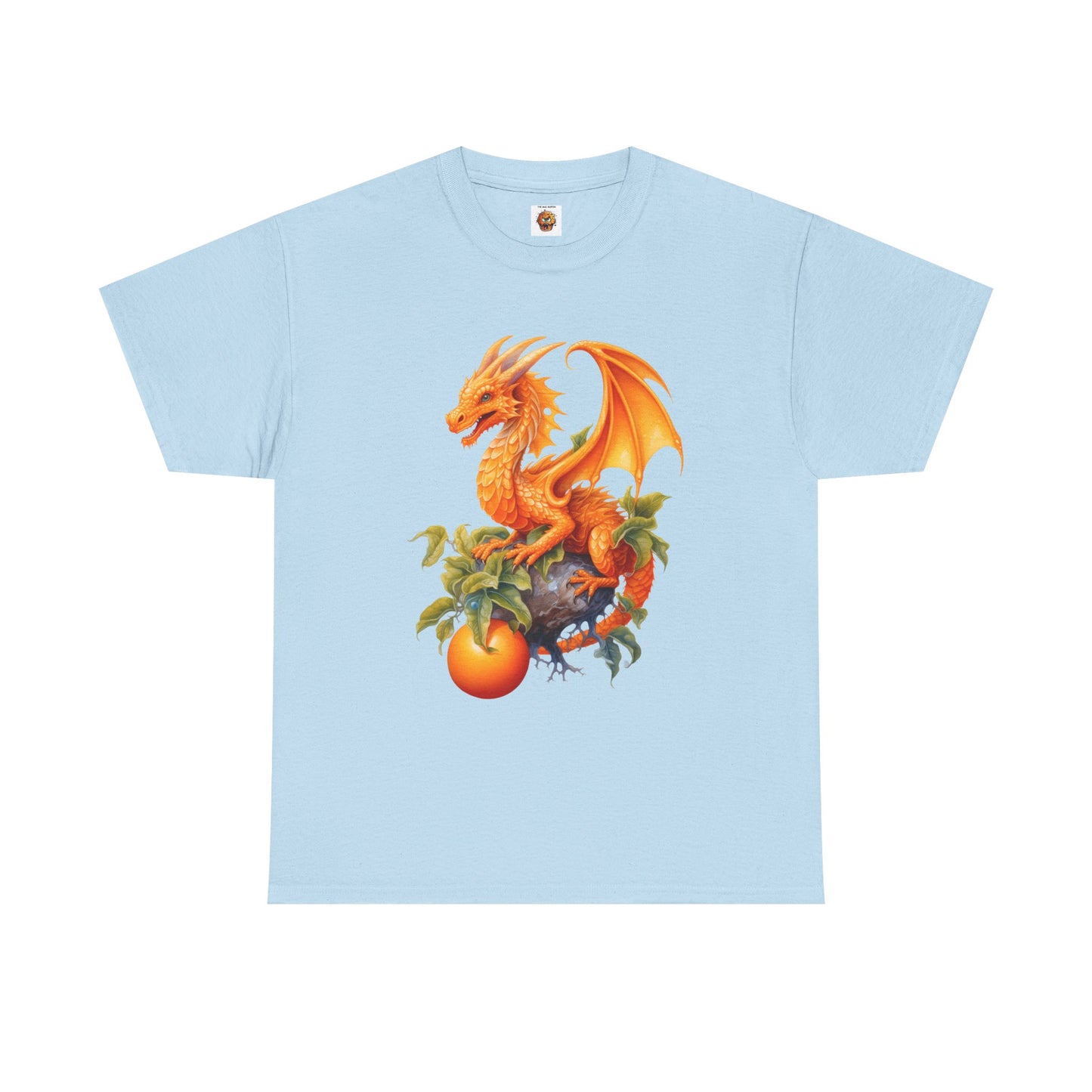Vintage Orange Fruit Dragon Unisex Heavy Cotton Tee, Graphic T-Shirt, Gift for Dragon Lovers, Fantasy Apparel, Casual Wear, Fruit Of The Spirit, RPG, Geek, Nerd