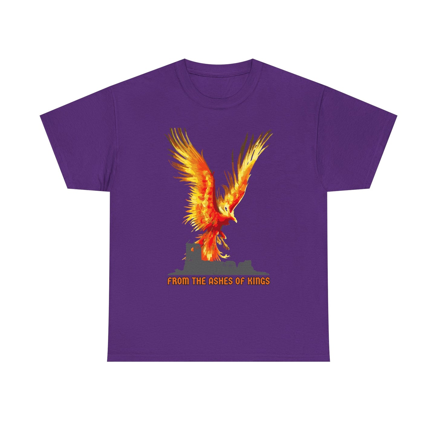 'From The Ashes Of Kings' Phoenix Rising Unisex Heavy Cotton Tee, Firebird Shirt, Unique Graphic Tee, Casual Wear, Gift for Friends, Festival Apparel, DND, RPG, TTRPG, Geek, Nerd