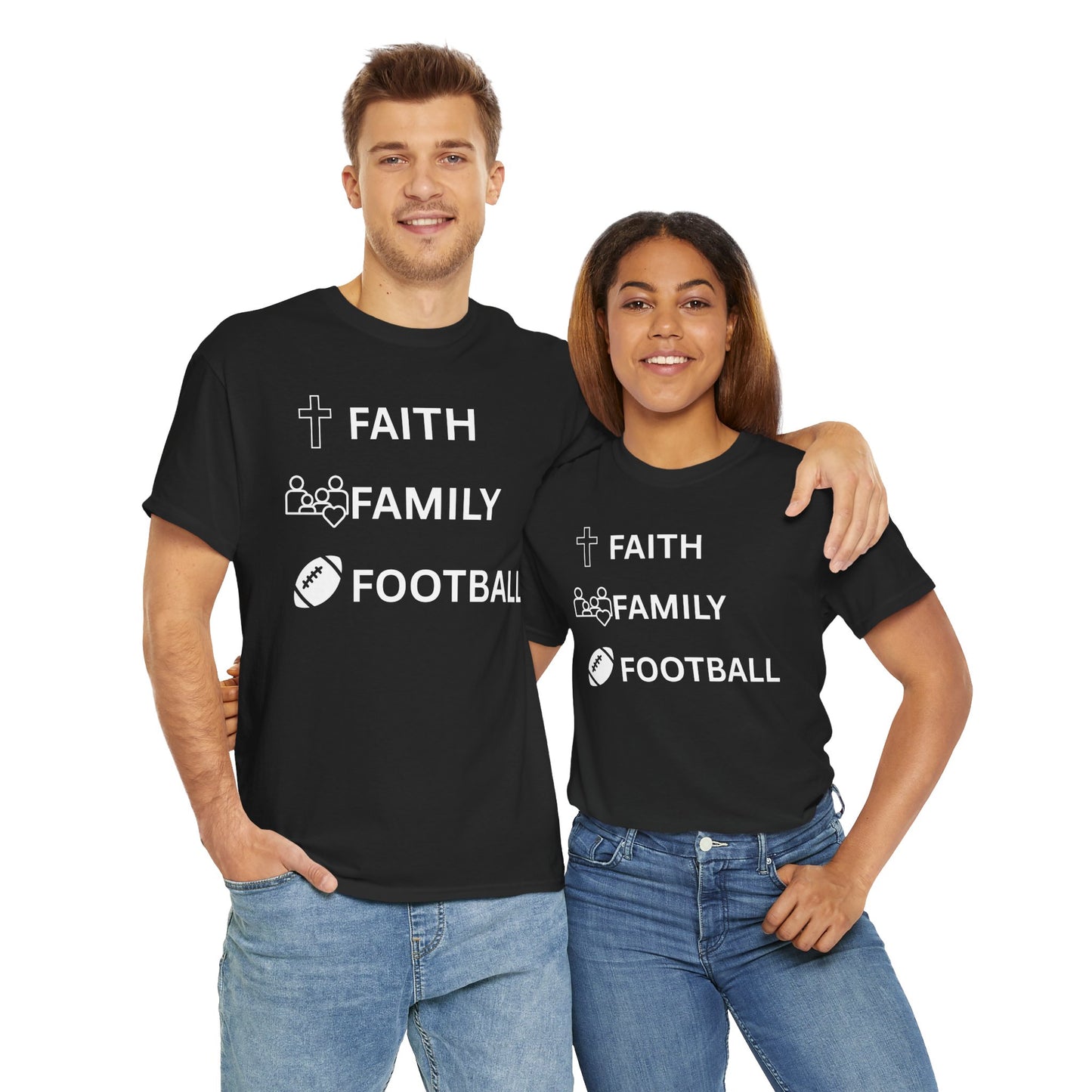 Faith, Family, Football Unisex Comfortable Cotton Tee for Casual Days, Gift for Friends, Weekend Wear, Relaxed Style, Unisex Graphic Tee