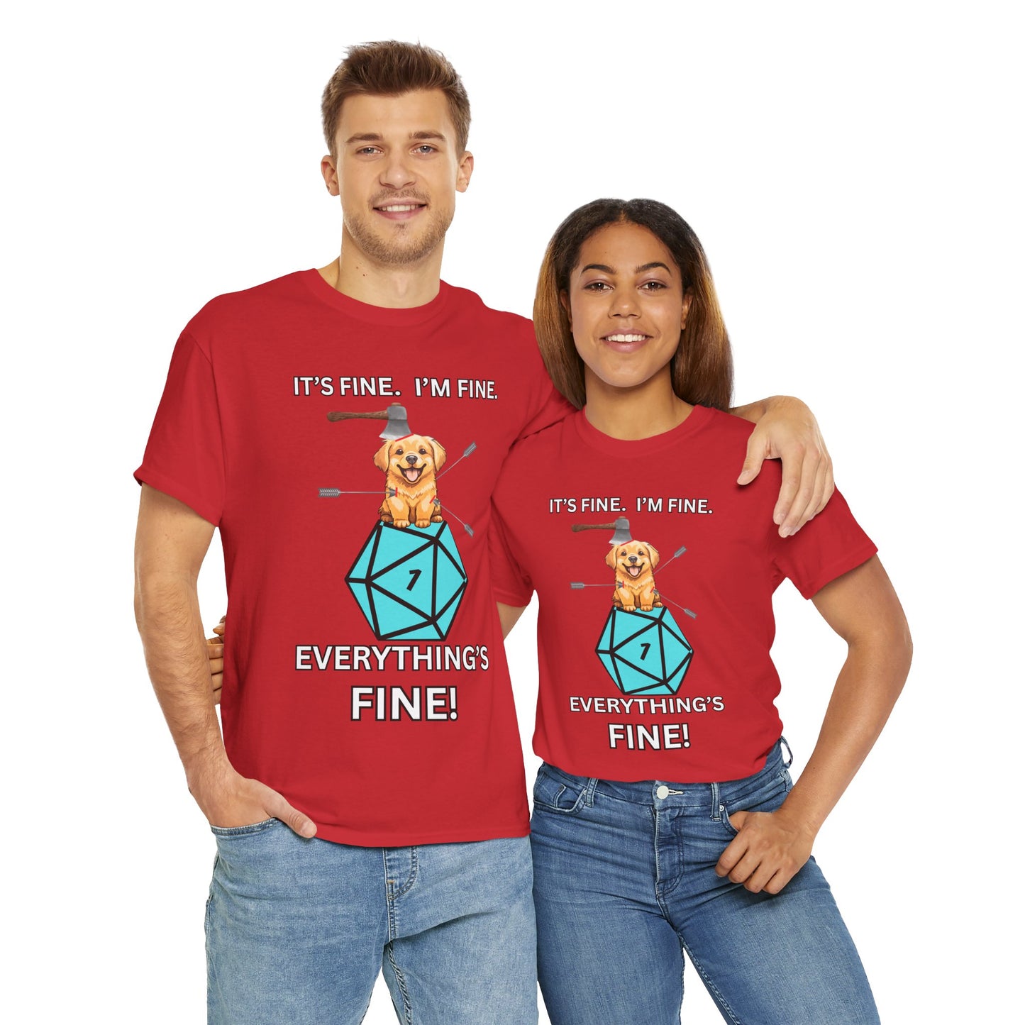 'Everything's Fine!' Funny D&D Dog Puppy Tee: Perfect for Gamers, Dog Lovers, & Casual Wear, Gifts for Birthdays, Holidays, or Just for Fun! DND, RPG, TTRPG, Geek, Nerd