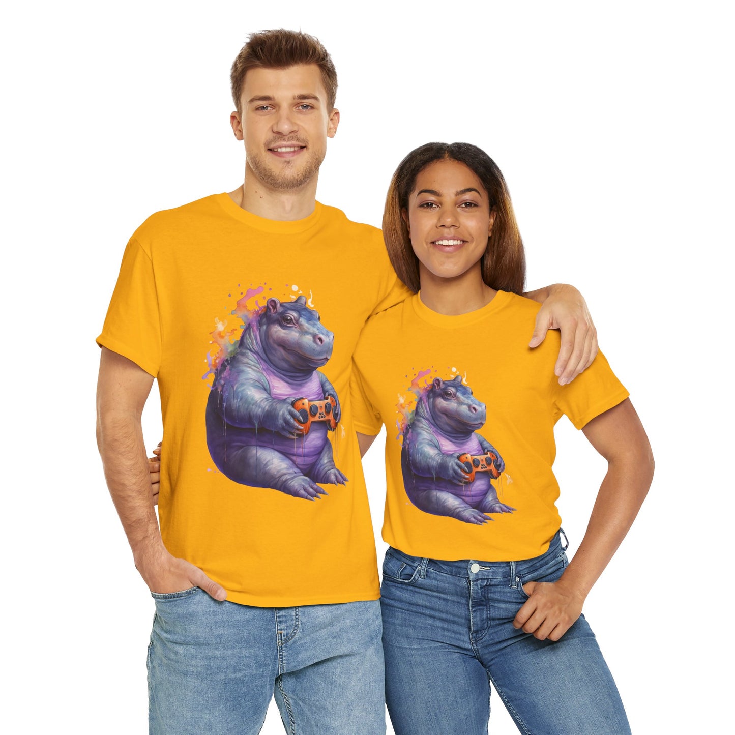 Cute Kawaii Gaming Pygmy Hippo Unisex Heavy Cotton Tee - Fun and Quirky Shirt for Gamers, Video Game, Girl, Anime, Weeb, Otaku, Moo Deng, Thailand