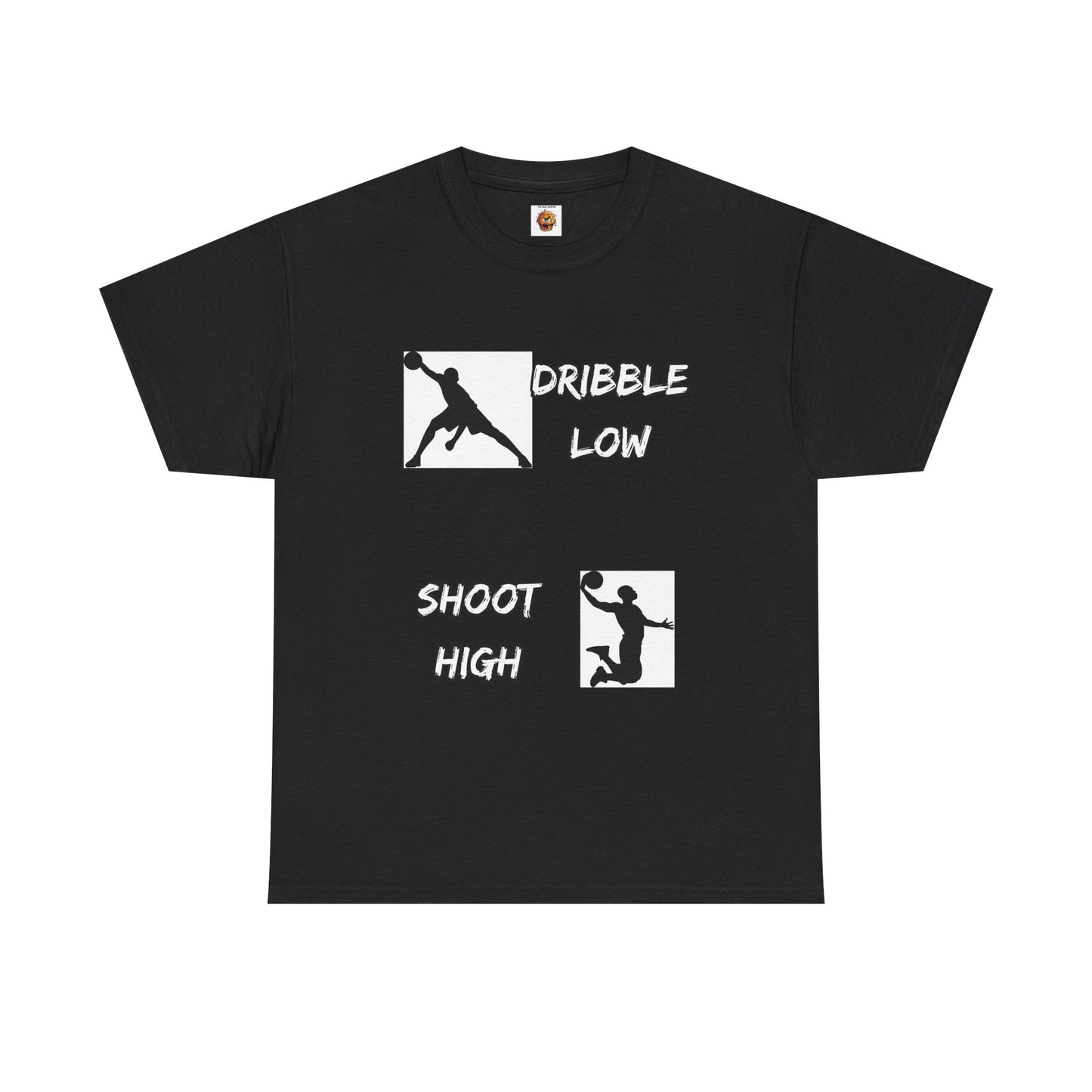 'Dribble Low, Shoot High' Motivational Basketball Tee - Unisex Heavy Cotton, Sportswear, Gift for Athletes, Casual Style, Basketball Fan Apparel, Player, Silhouette