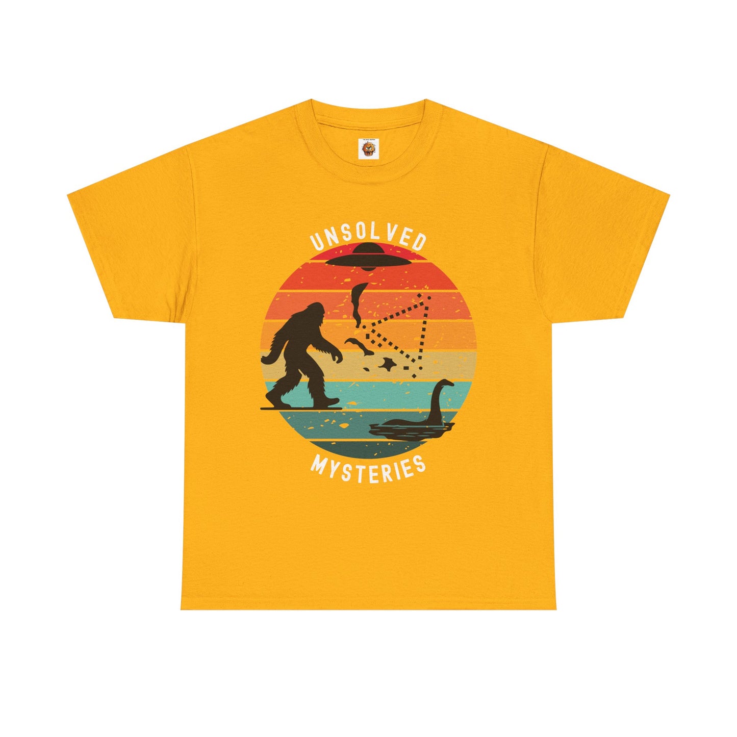 Vintage Retro Sun Cryptid Unsolved Mysteries Exploration Unisex Heavy Cotton Tee Shirt T-Shirt - UFO, Alien, Bigfoot, Lochness Monster, Bermuda Triangle, Geek, Nerd