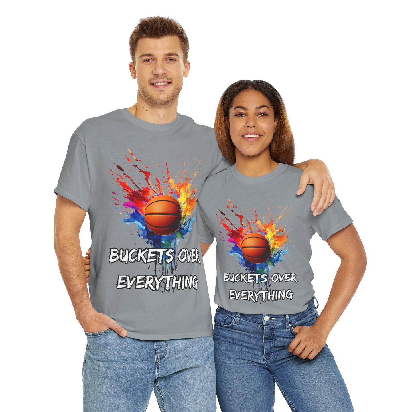 Colorful Basketball Tee - 'Buckets Over Everything' Unisex Heavy Cotton T-Shirt, Sports Enthusiast Gift, Game Day Apparel, Streetwear Style, Paint Splatter