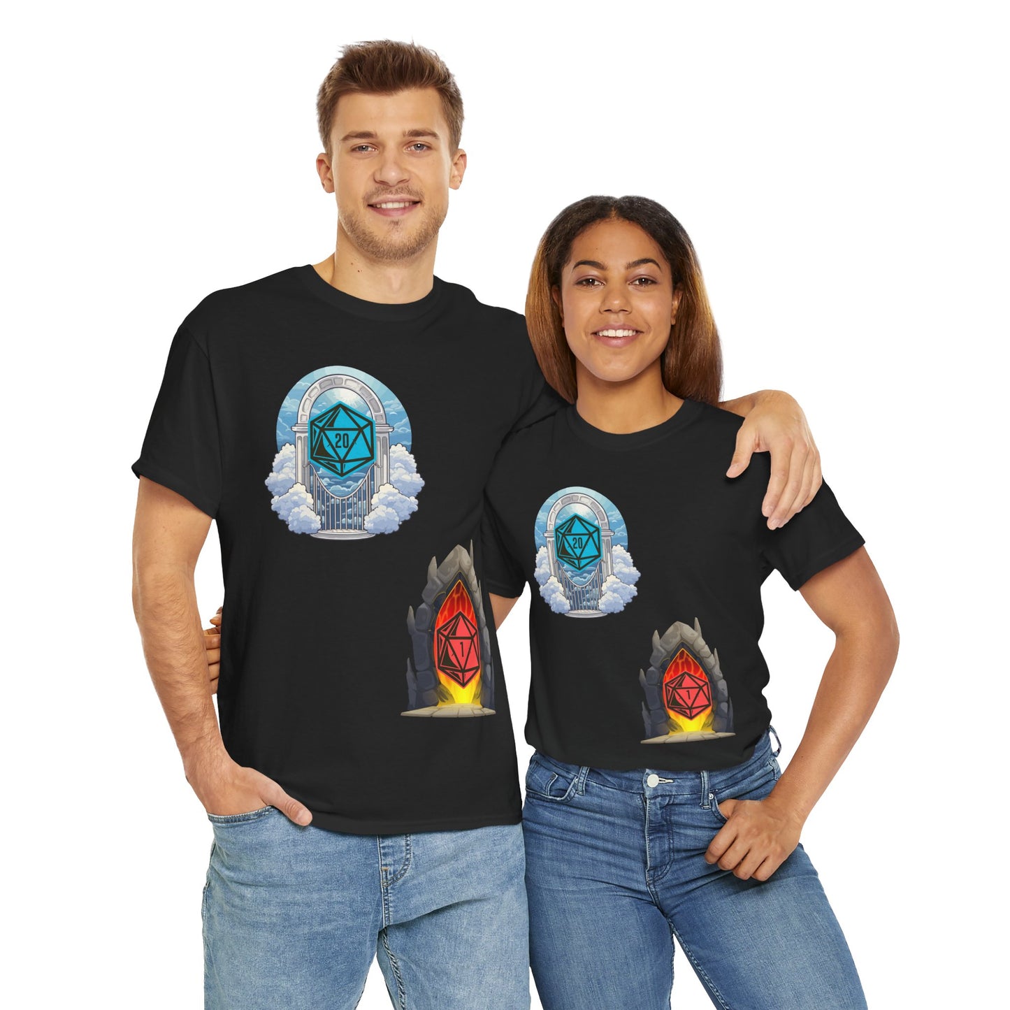 Heaven Hell D20 Fantasy Dungeons and Dragons DND Unisex Heavy Cotton Tee Shirt T-Shirt - RPG, TTRPG, Roleplaying, Geek, Nerd