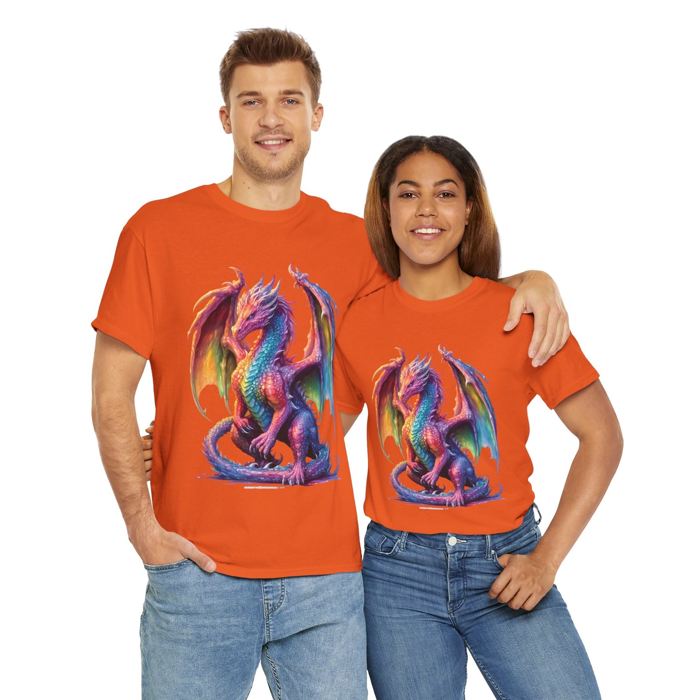 Colorful Rainbow Dragon Unisex Heavy Cotton Tee - Vibrant Fantasy T-Shirt, DND, RPG, TTRPG, Roleplaying, Geek, Nerd