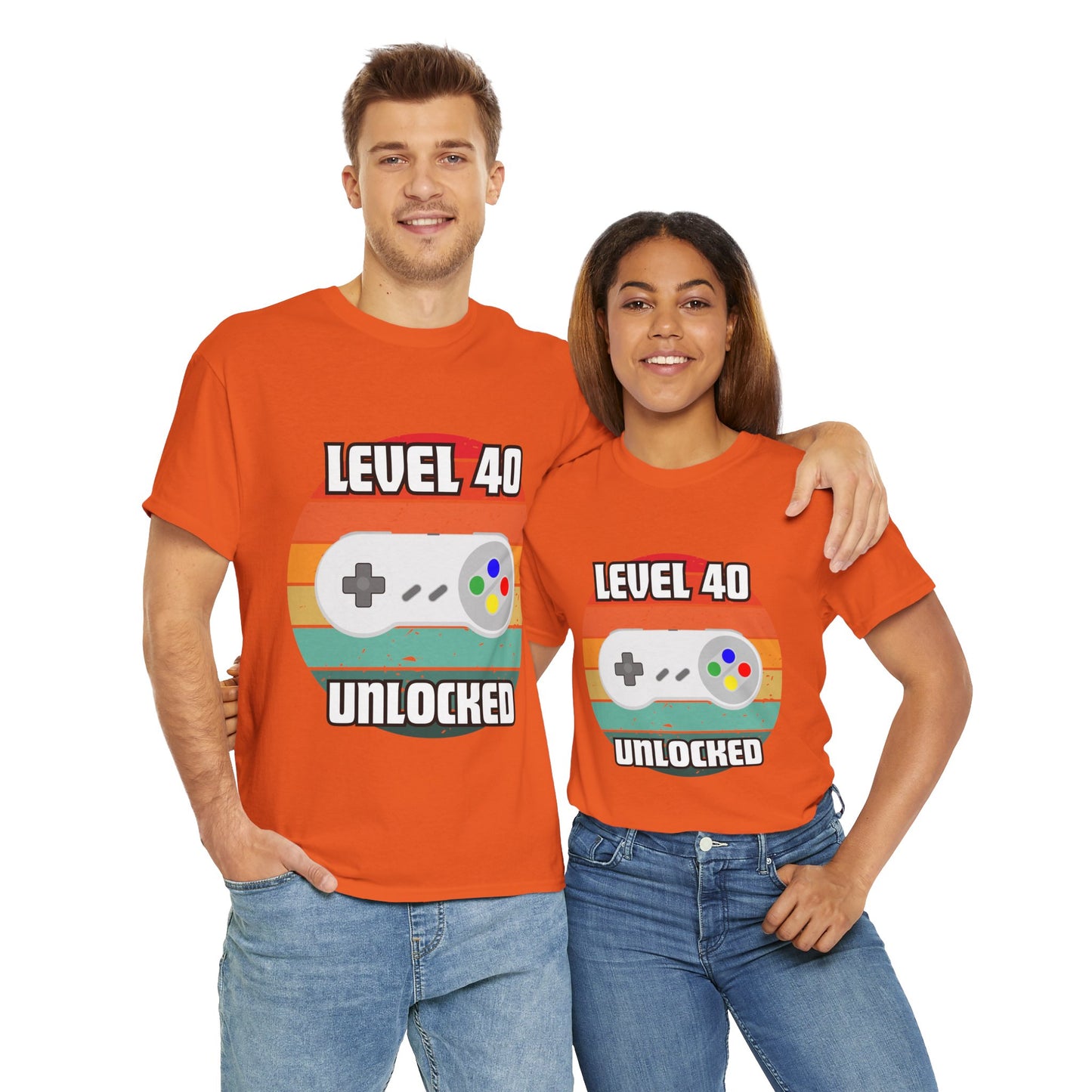 Gaming Level 40 Unlocked Tee - Unisex Heavy Cotton T-Shirt, Video Game, Gamer, Happy Birthday Shirt, Geek, Nerd, Retro