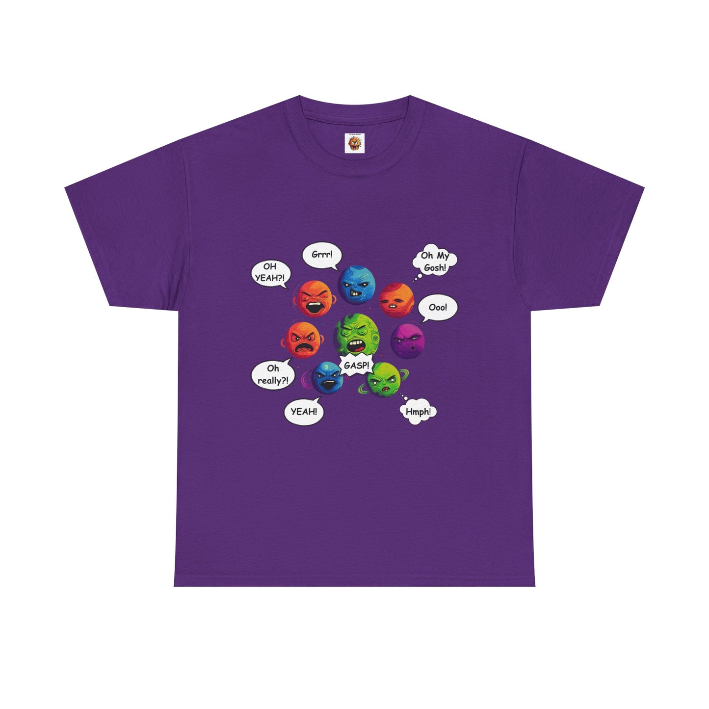 Funny Arguing Planets Unisex Heavy Cotton Tee Shirt - Fun Emoji Solar System Expressions Graphic T-Shirt, Geek, Nerd, Space