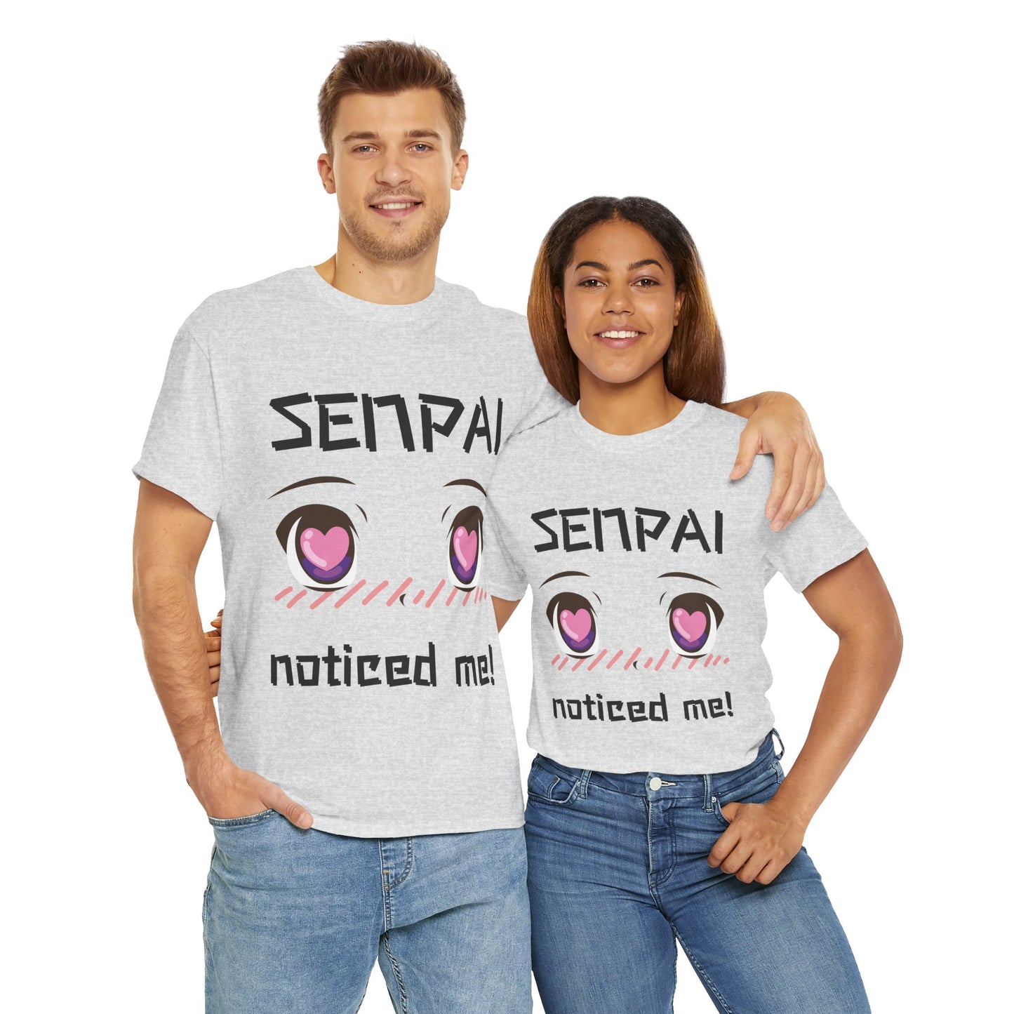 'Senpai Noticed Me' Blushing Chibi Girl Unisex Heavy Cotton Tee Shirt - Cute Anime T-Shirt for Fans, Kawaii, Geek, Nerd