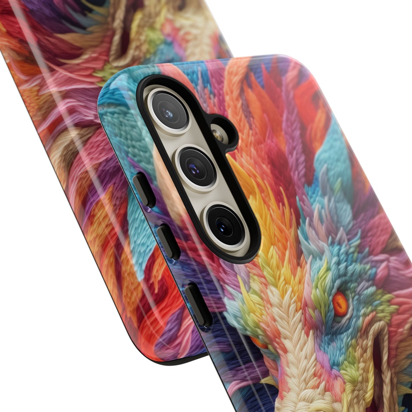 Vibrant 3D Embroidery Embroidered Rainbow Dragon Phone Case - Tough Protection for Fantasy Lovers, DND, RPG, TTRPG, Geek, Nerd
