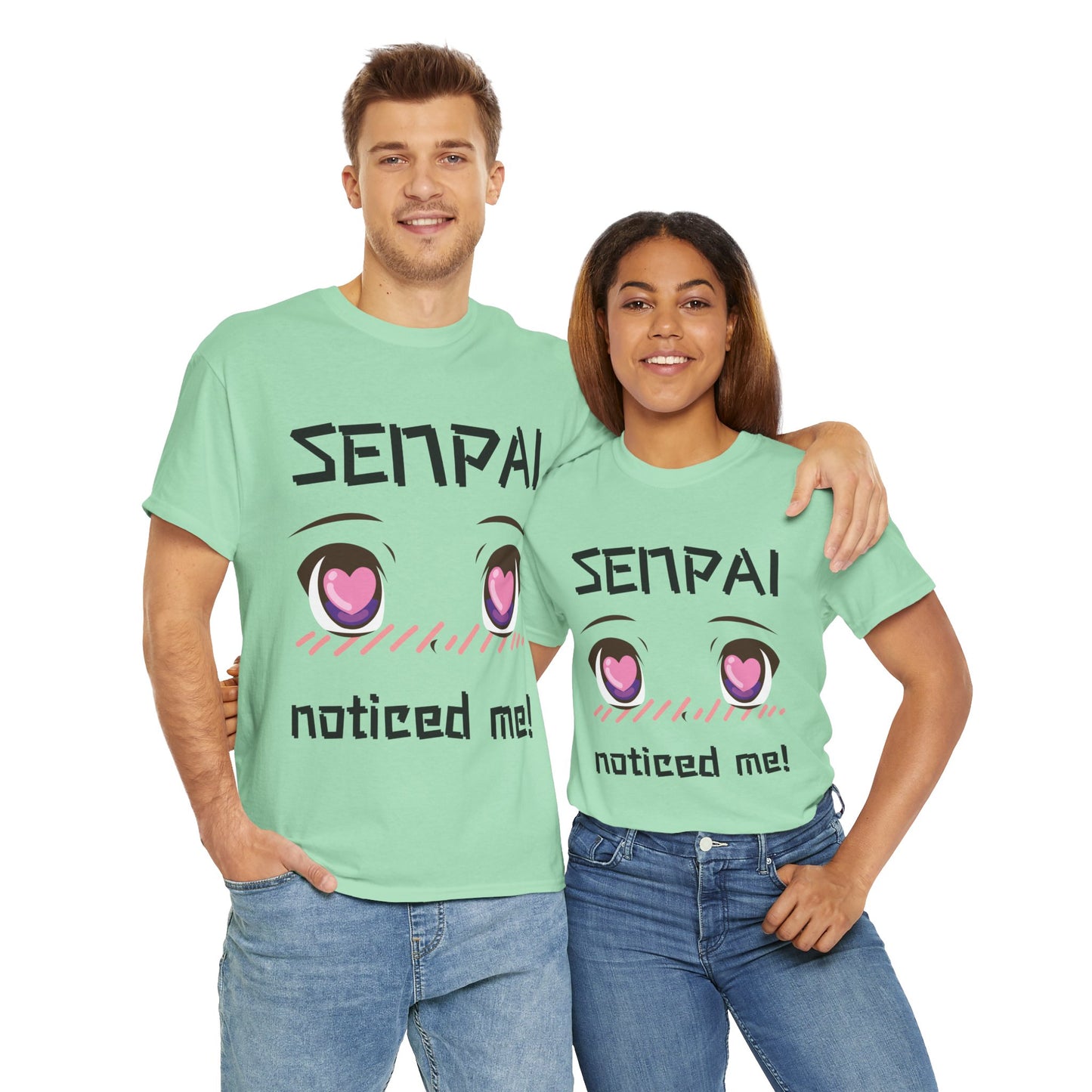 'Senpai Noticed Me' Blushing Chibi Girl Unisex Heavy Cotton Tee Shirt - Cute Anime T-Shirt for Fans, Kawaii, Geek, Nerd