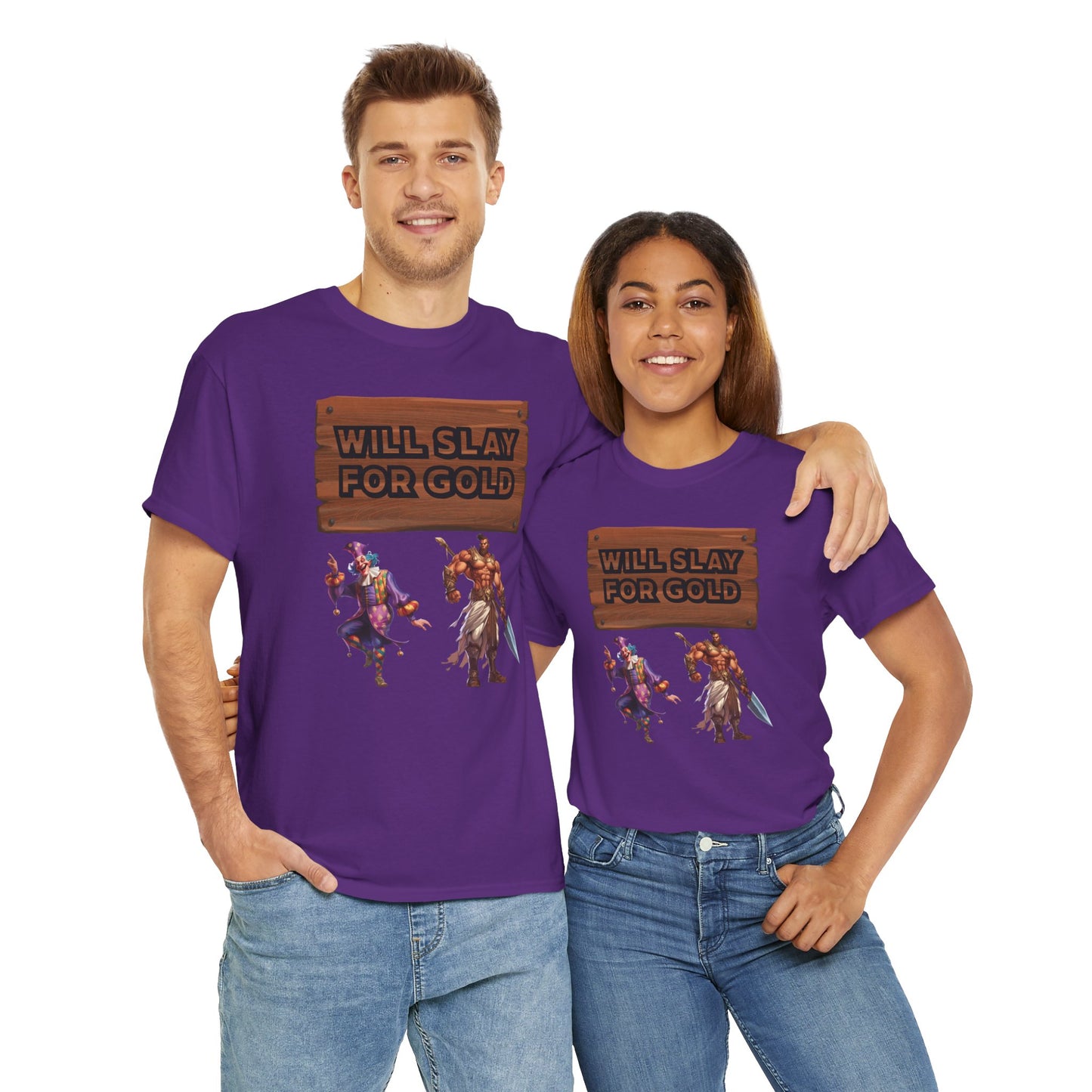 Funny Unisex Gamer Tee - "Will Slay for Gold" - Fun Gift for Gamers, Casual Wear, Birthday Tee, Gaming Night Shirt, Fantasy Apparel, DND, RPG, TTRPG, Geek, Nerd