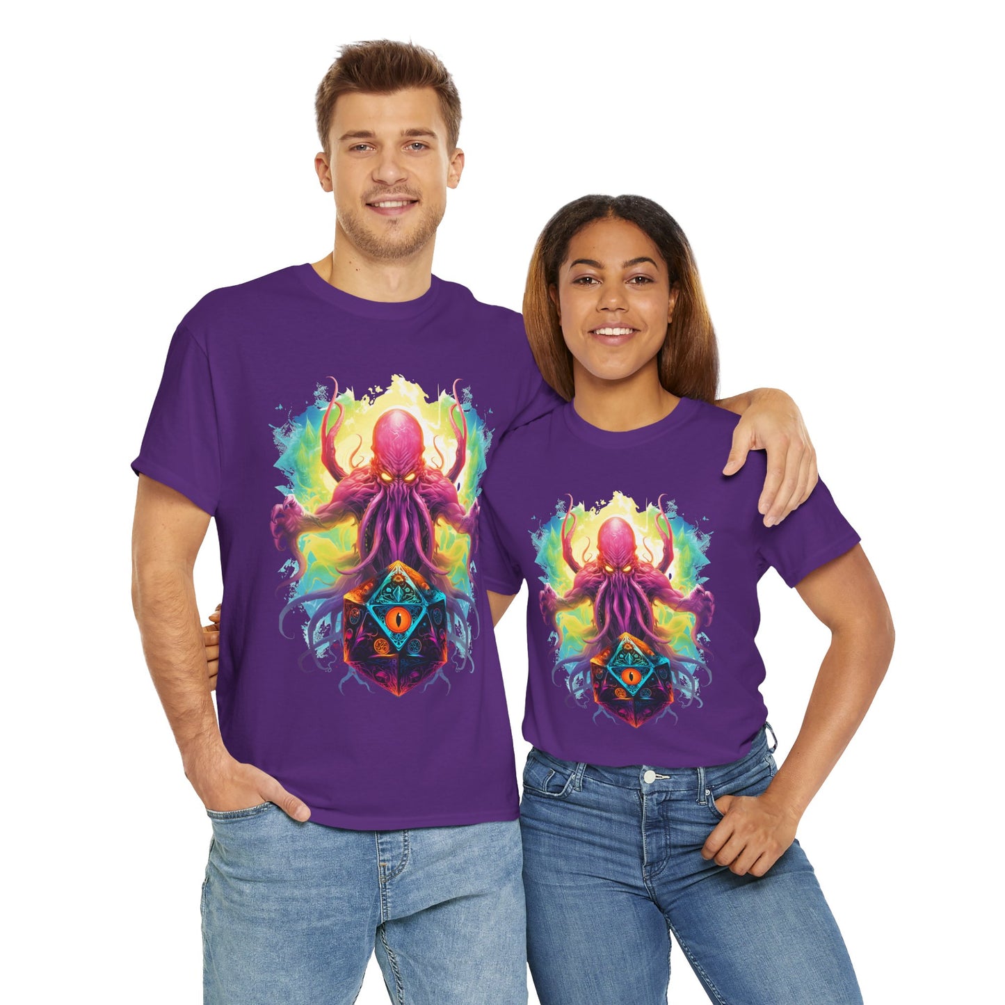 Cosmic Kraken Ancient God Cthulhu Unisex Heavy Cotton Tee Shirt T-Shirt - Vibrant Octopus Design, DND, RPG, TTRPG, Roleplaying, Scary, Horror, Geek, Nerd