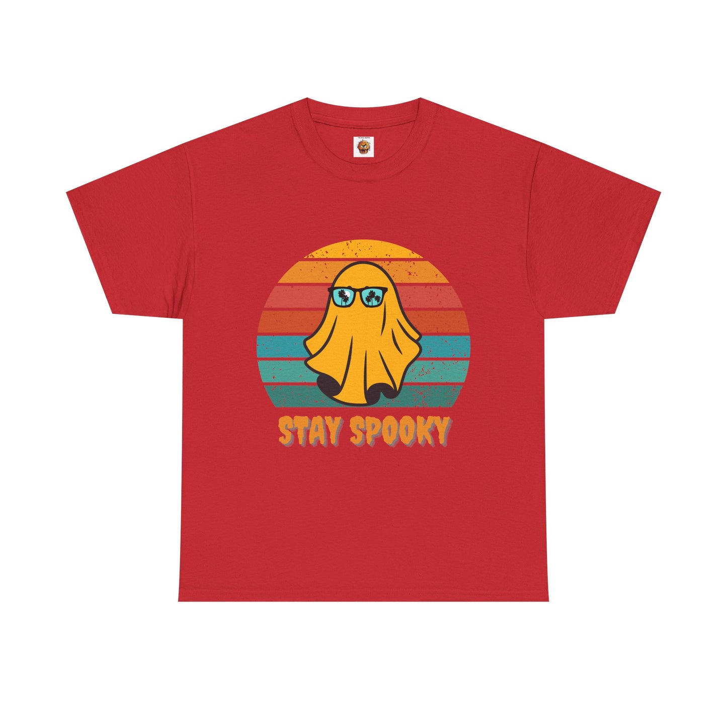 Stay Spooky Retro Holiday Unisex Heavy Cotton Tee - Vintage Ghost Halloween Shirt, Sunglasses, California, Tropical, Funny, Geek, Nerd