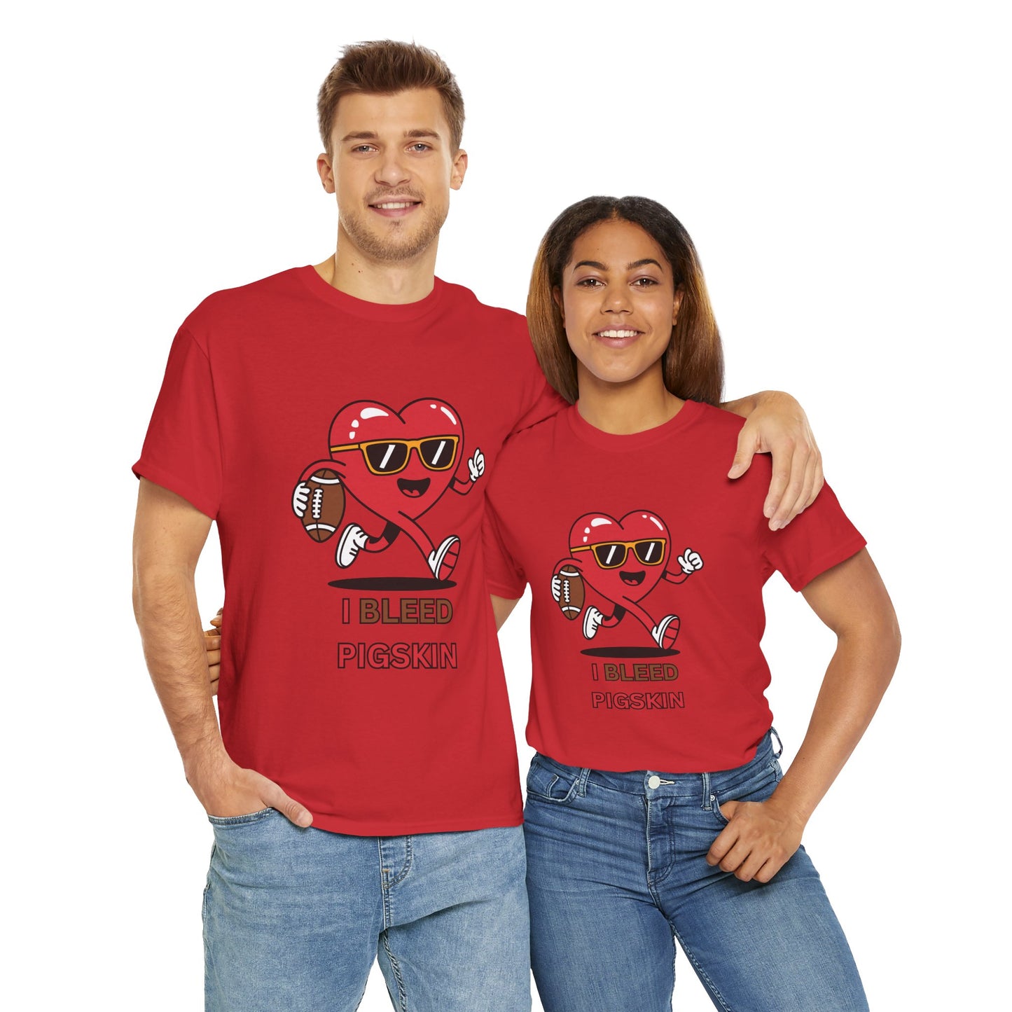 'I Bleed Pigskin' Stylish Football Heart Tee, Casual Wear, Sports Fan Gift, Unisex T-Shirt, Perfect for Game Day, Teen Apparel, Gift for Him/Her