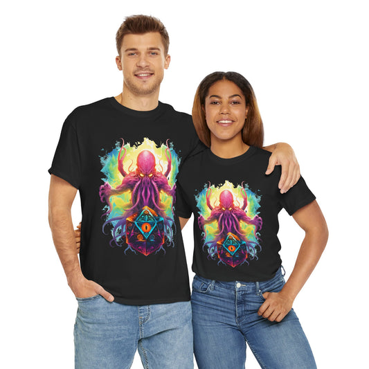 Cosmic Kraken Ancient God Cthulhu Unisex Heavy Cotton Tee Shirt T-Shirt - Vibrant Octopus Design, DND, RPG, TTRPG, Roleplaying, Scary, Horror, Geek, Nerd