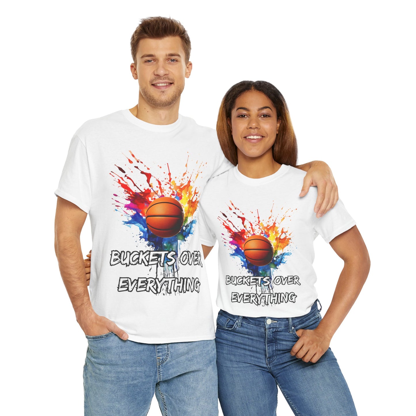 Colorful Basketball Tee - 'Buckets Over Everything' Unisex Heavy Cotton T-Shirt, Sports Enthusiast Gift, Game Day Apparel, Streetwear Style, Paint Splatter