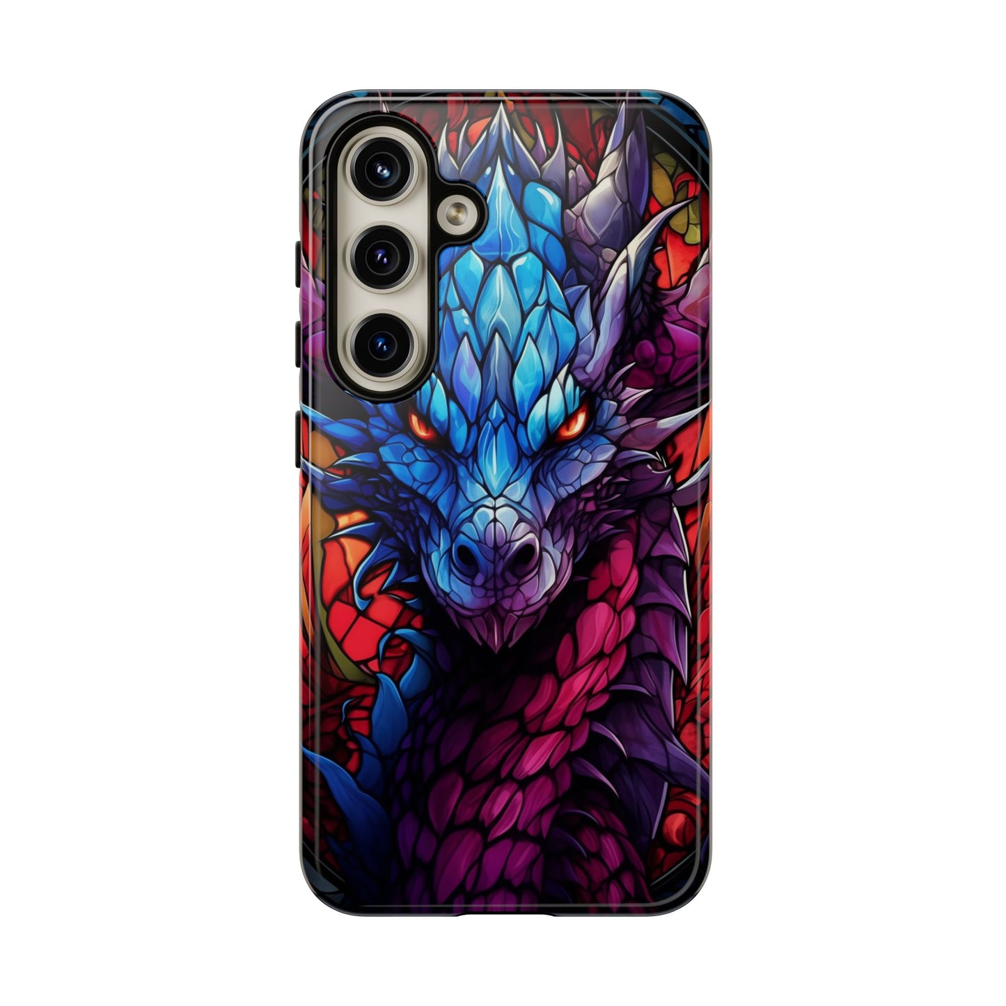 Colorful Blue Dragon Stained Glass Design Phone Case - Tough and Stylish Protection for Your Device, iPhone, Samsung, DND, Fantasy