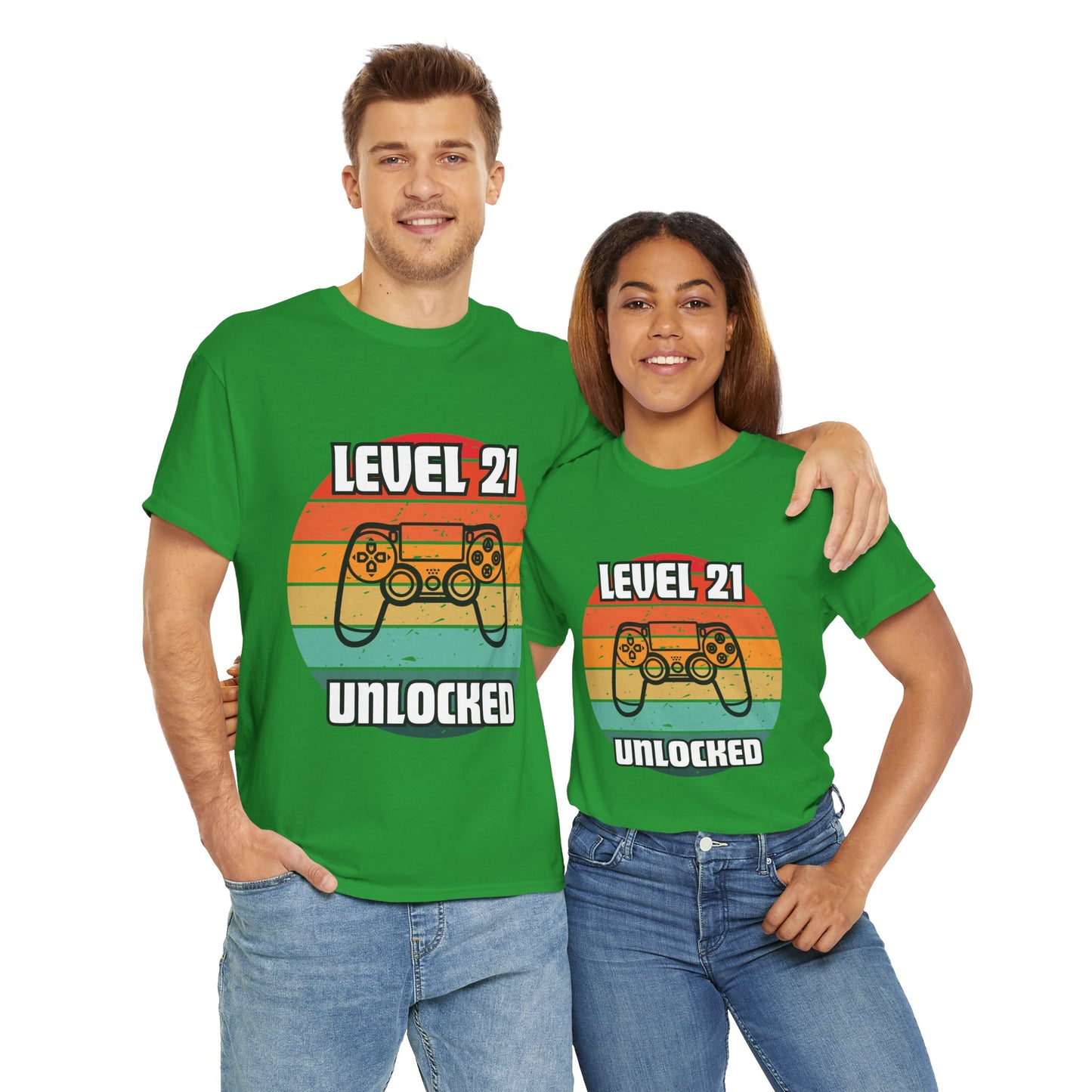 Gaming Level 21 Unlocked Tee - Unisex Heavy Cotton T-Shirt, Video Game, Gamer, Happy Birthday Shirt, Geek, Nerd, Retro