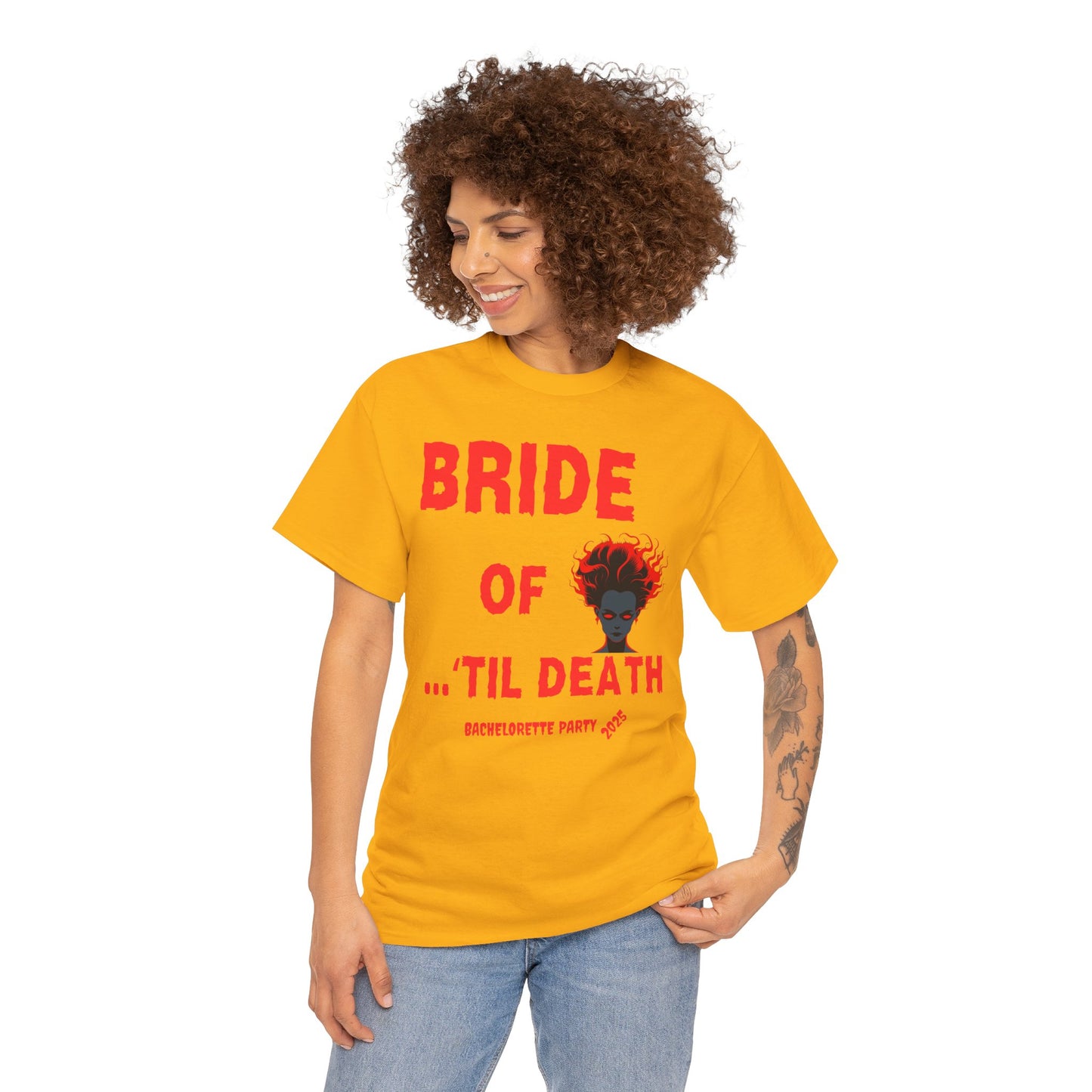 Bride of 'Til Death Bachelorette Party Tee 2025 | Unisex Heavy Cotton T-Shirt, Wedding, Engagement, Horror, Scary, Creepy, Halloween, Geek, Nerd