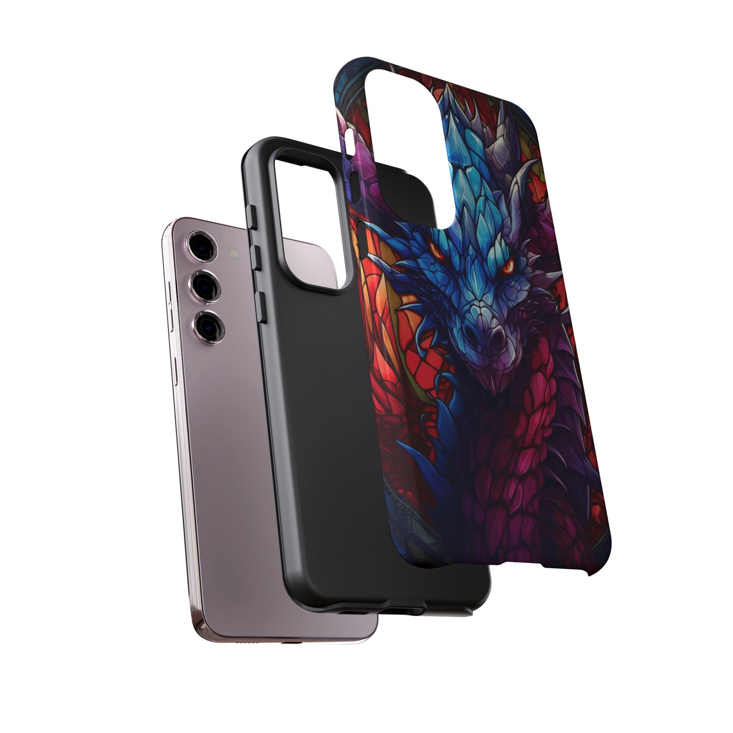 Colorful Blue Dragon Stained Glass Design Phone Case - Tough and Stylish Protection for Your Device, iPhone, Samsung, DND, Fantasy