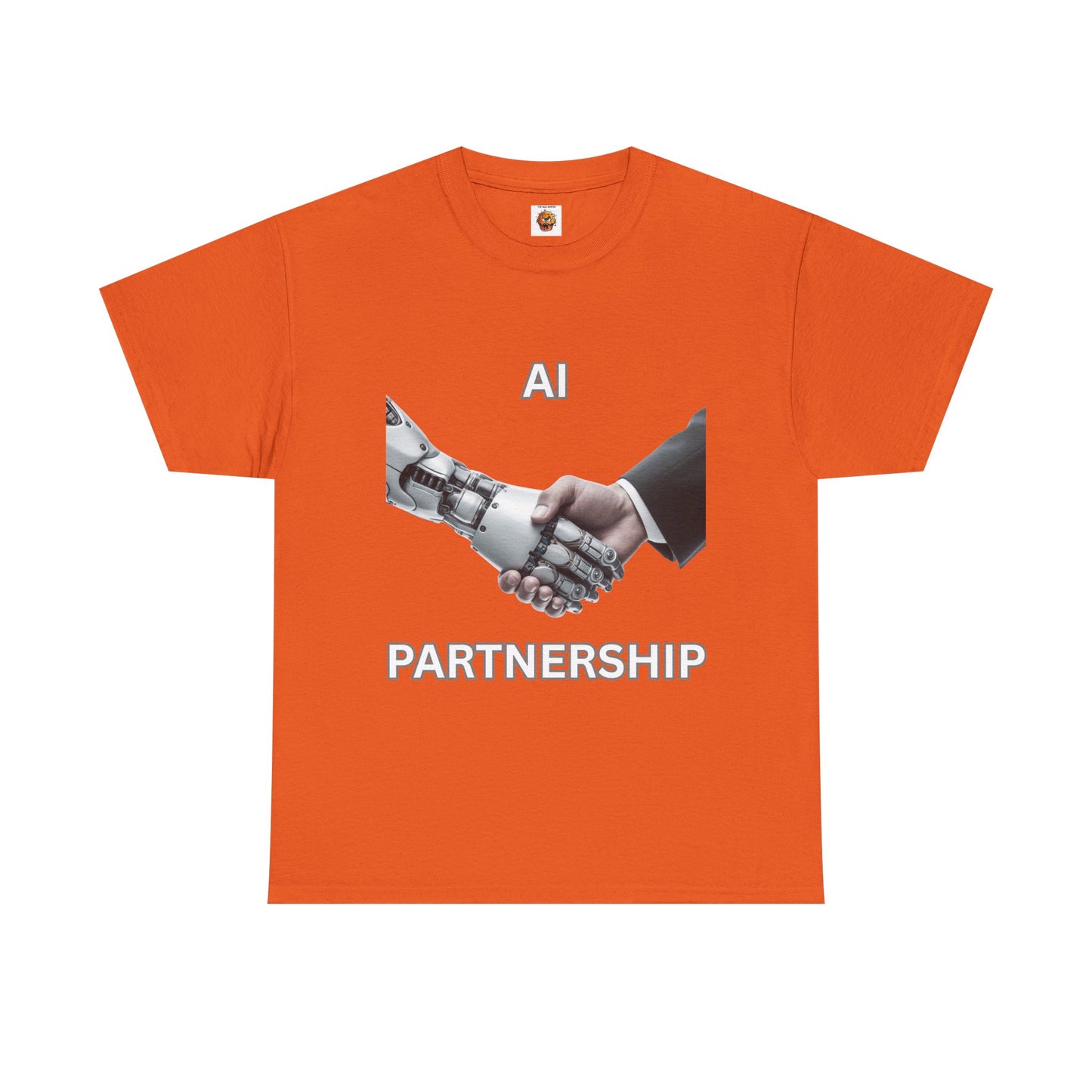 AI Partnership Unisex Heavy Cotton Tee Shirt - Robot And Human Shake Hands, Sci-Fi, Science, Tech, Geek, Nerd