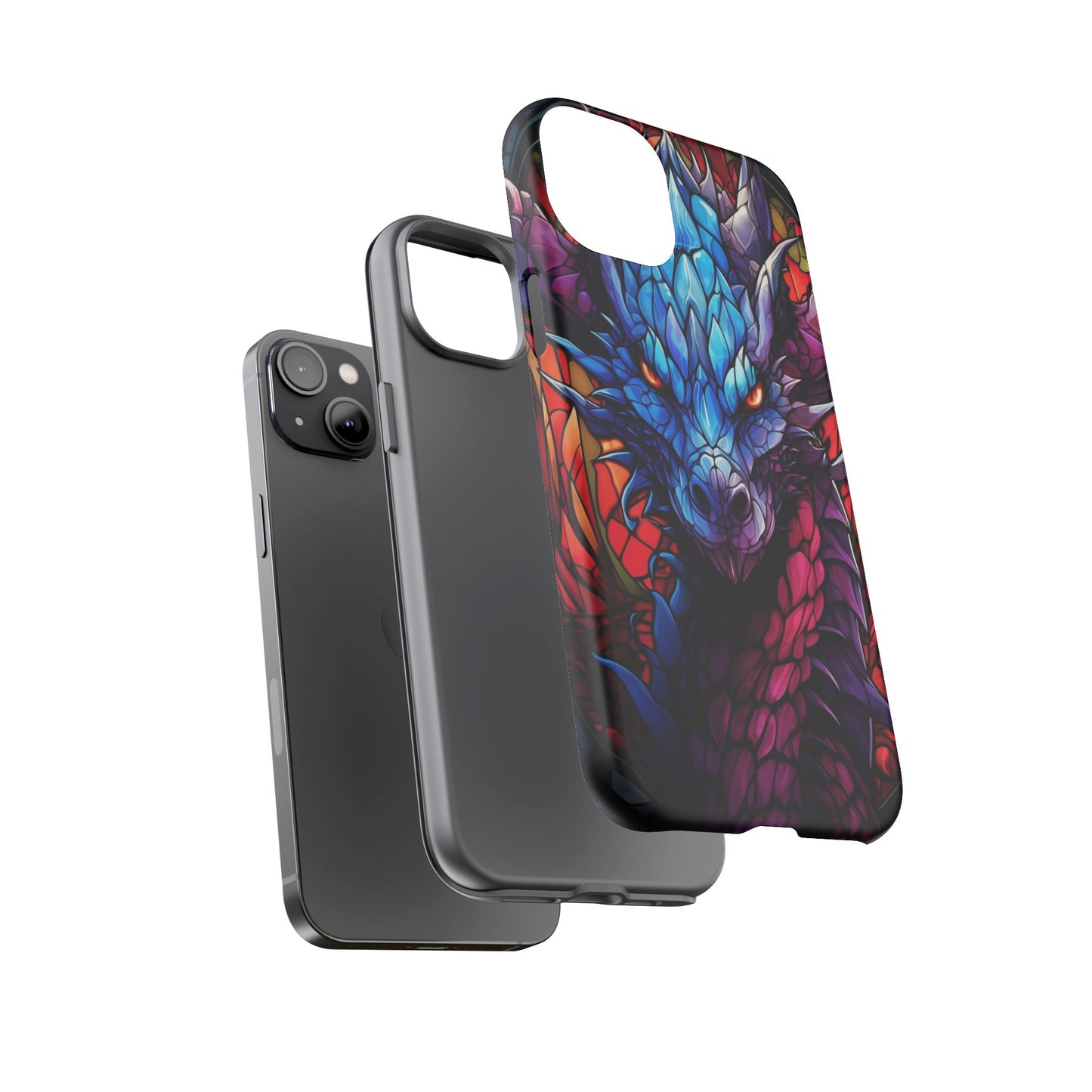 Colorful Blue Dragon Stained Glass Design Phone Case - Tough and Stylish Protection for Your Device, iPhone, Samsung, DND, Fantasy
