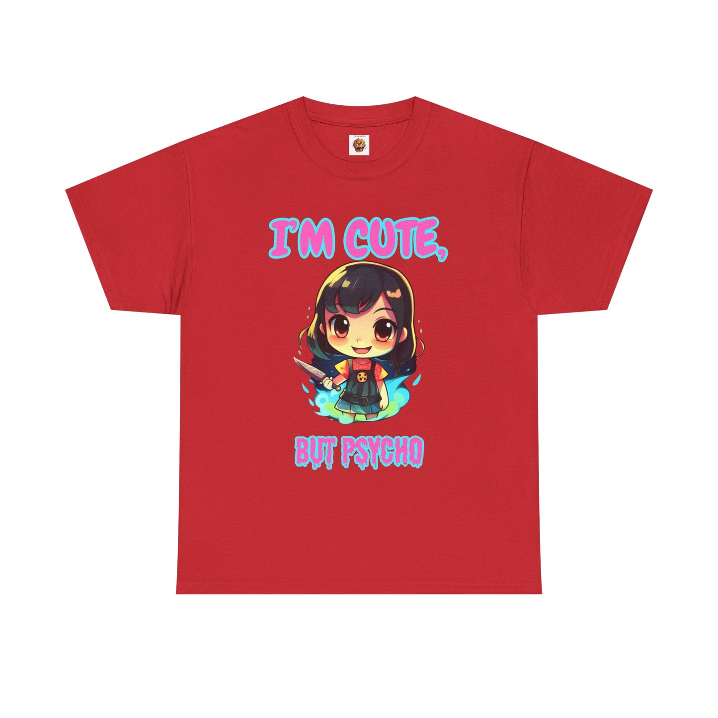 Cute But Psycho Unisex Heavy Cotton Tee Shirt - Trendy Graphic T-Shirt for Casual Wear, Scary Horror, Cute Kawaii Chibi Girl, Weeb, Otaku, Geek, Nerd