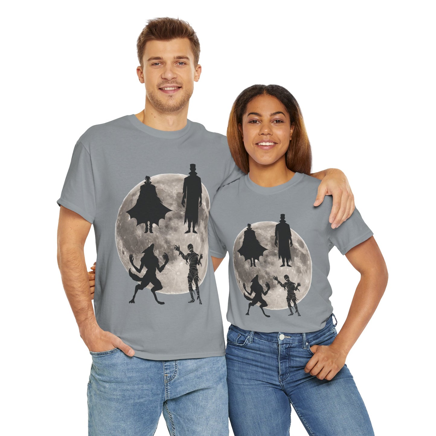 Halloween Silhouette Unisex Heavy Cotton Tee Shirt T-Shirt - Classic Movie Monsters, Horror, Scary, Retro, Vintage, Geek, Nerd