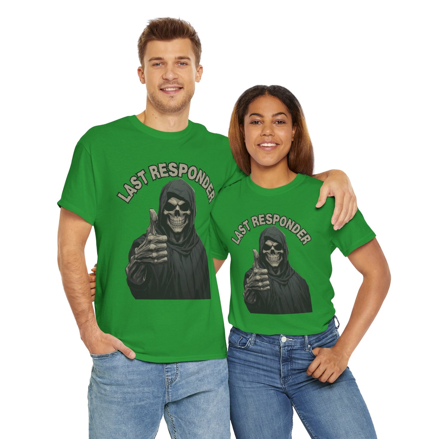 Last Responder Grim Reaper Death Unisex Heavy Cotton Tee Shirt - Horror, Scary, Creepy, Halloween, Dark Black Humor, Geek, Nerd