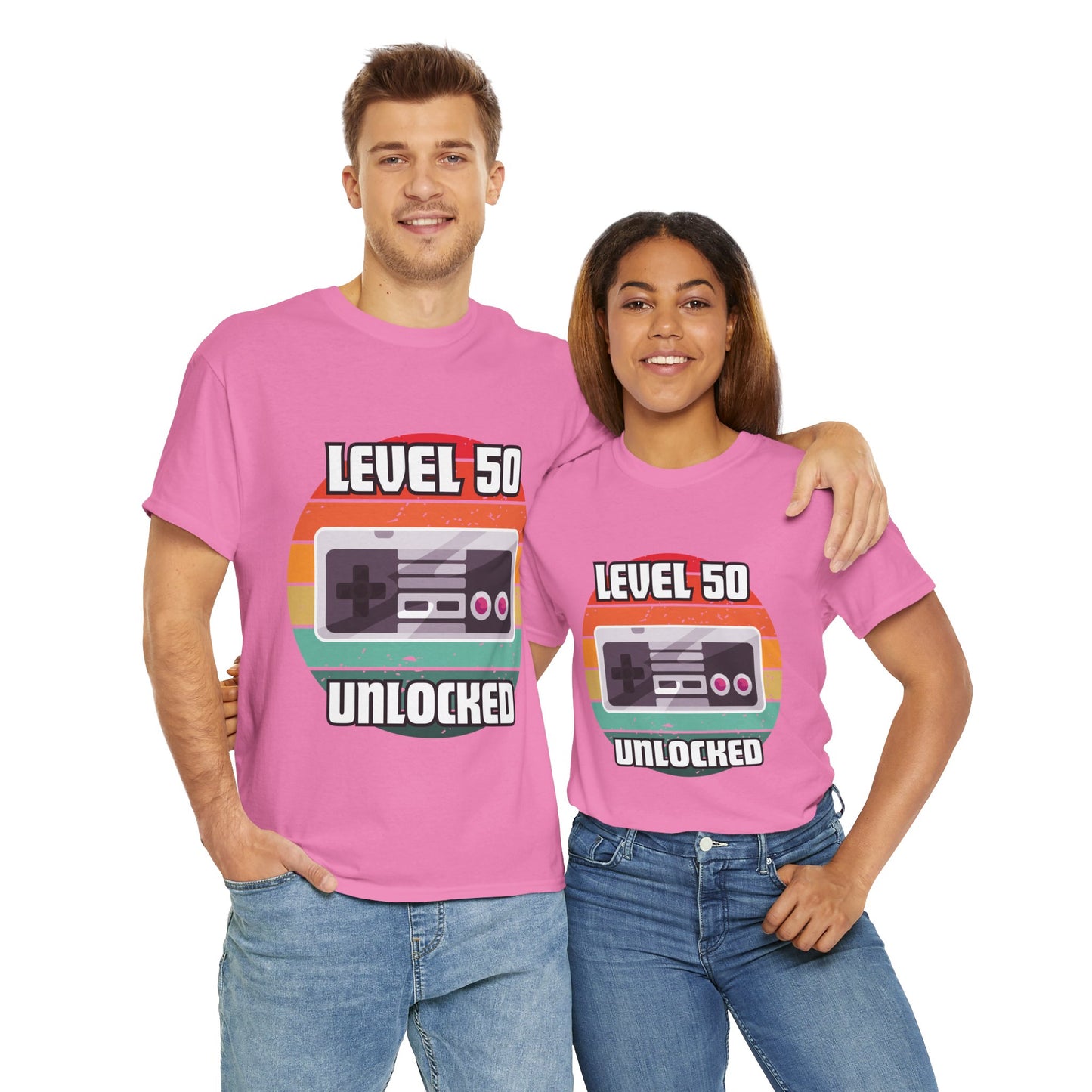 Gaming Level 50 Unlocked Tee - Unisex Heavy Cotton T-Shirt, Video Game, Gamer, Happy Birthday Shirt, Geek, Nerd, Retro