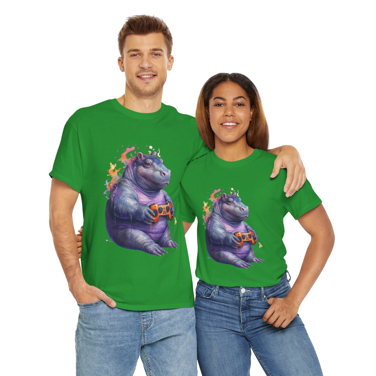 Cute Kawaii Gaming Pygmy Hippo Unisex Heavy Cotton Tee - Fun and Quirky Shirt for Gamers, Video Game, Girl, Anime, Weeb, Otaku, Moo Deng, Thailand