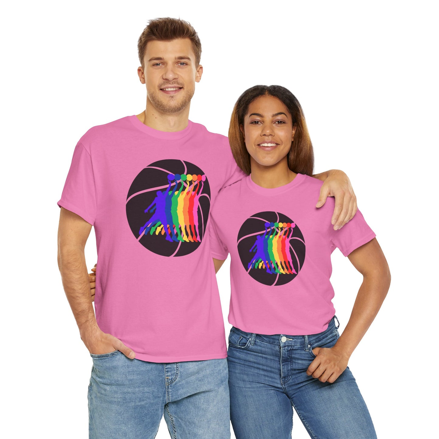 Basketball Player Silhouette Rainbow Colorful Graphic Unisex Heavy Cotton Tee, Vibrant Art Shirt, LGBTQ+ Pride Tee, Casual Wear, Summer Fashion, Hoops